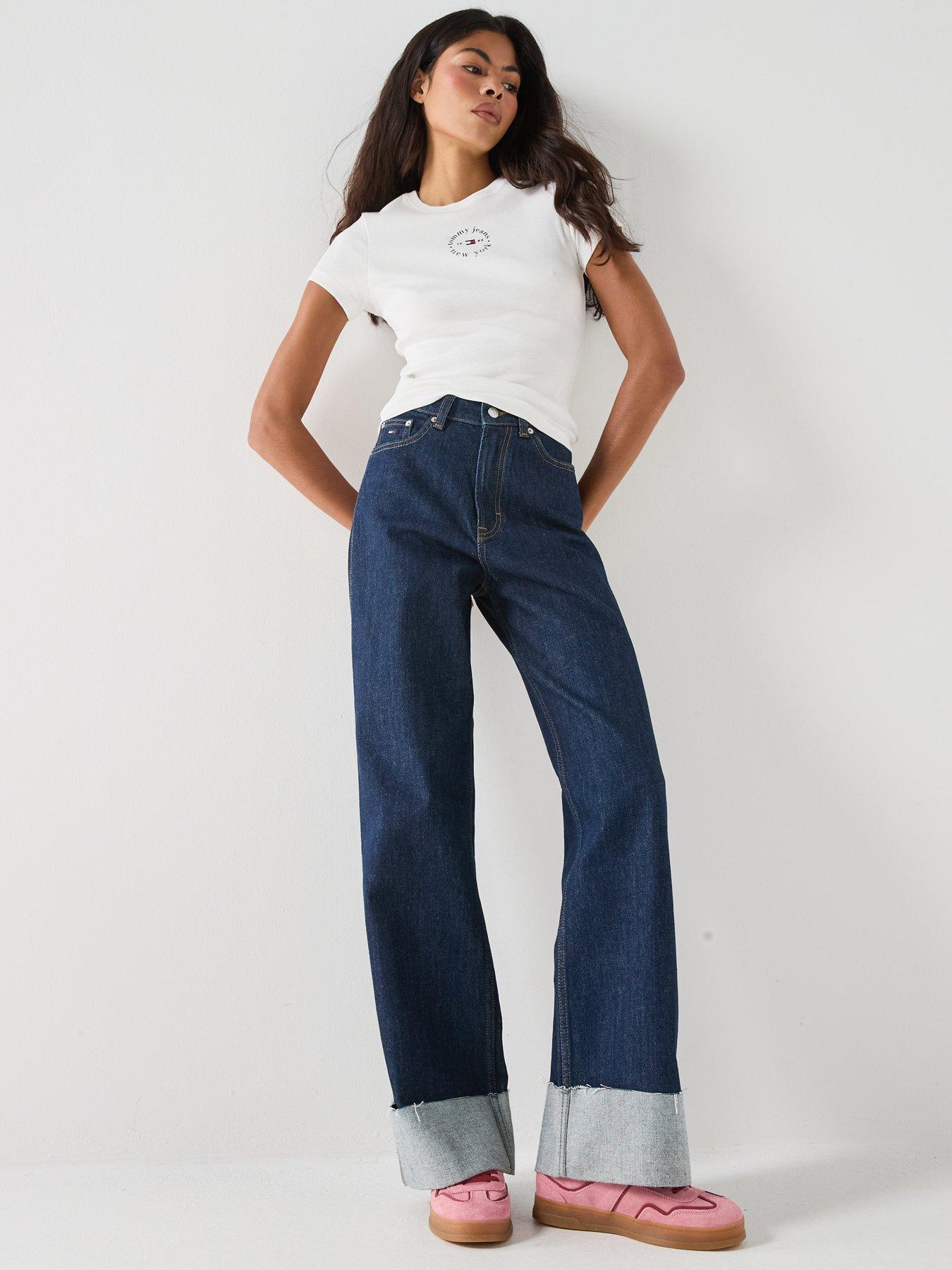 Image 3 of 5 of Tommy Jeans Logo Slim Ribbed T-shirt - Cream