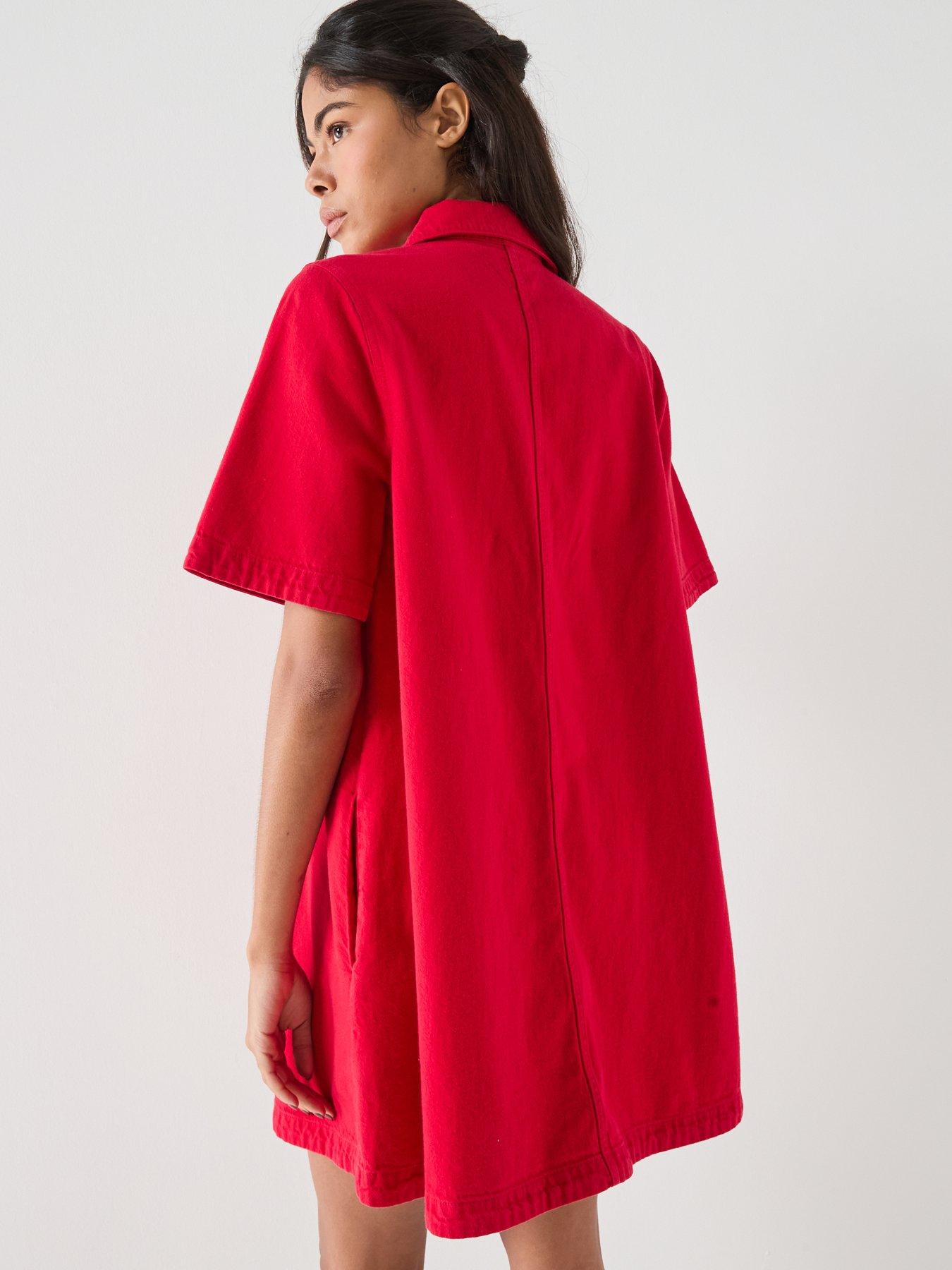 Image 2 of 5 of Tommy Jeans Textured Twill A-line Mini Shirt Dress - Red