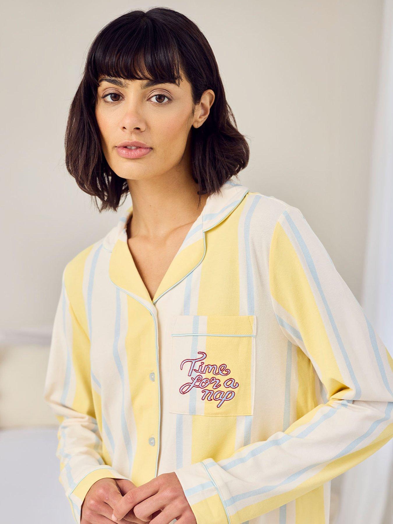 Image 5 of 6 of CHELSEA PEERS Cotton Embroidered Time For A Nap Short Pyjama Set - Yellow