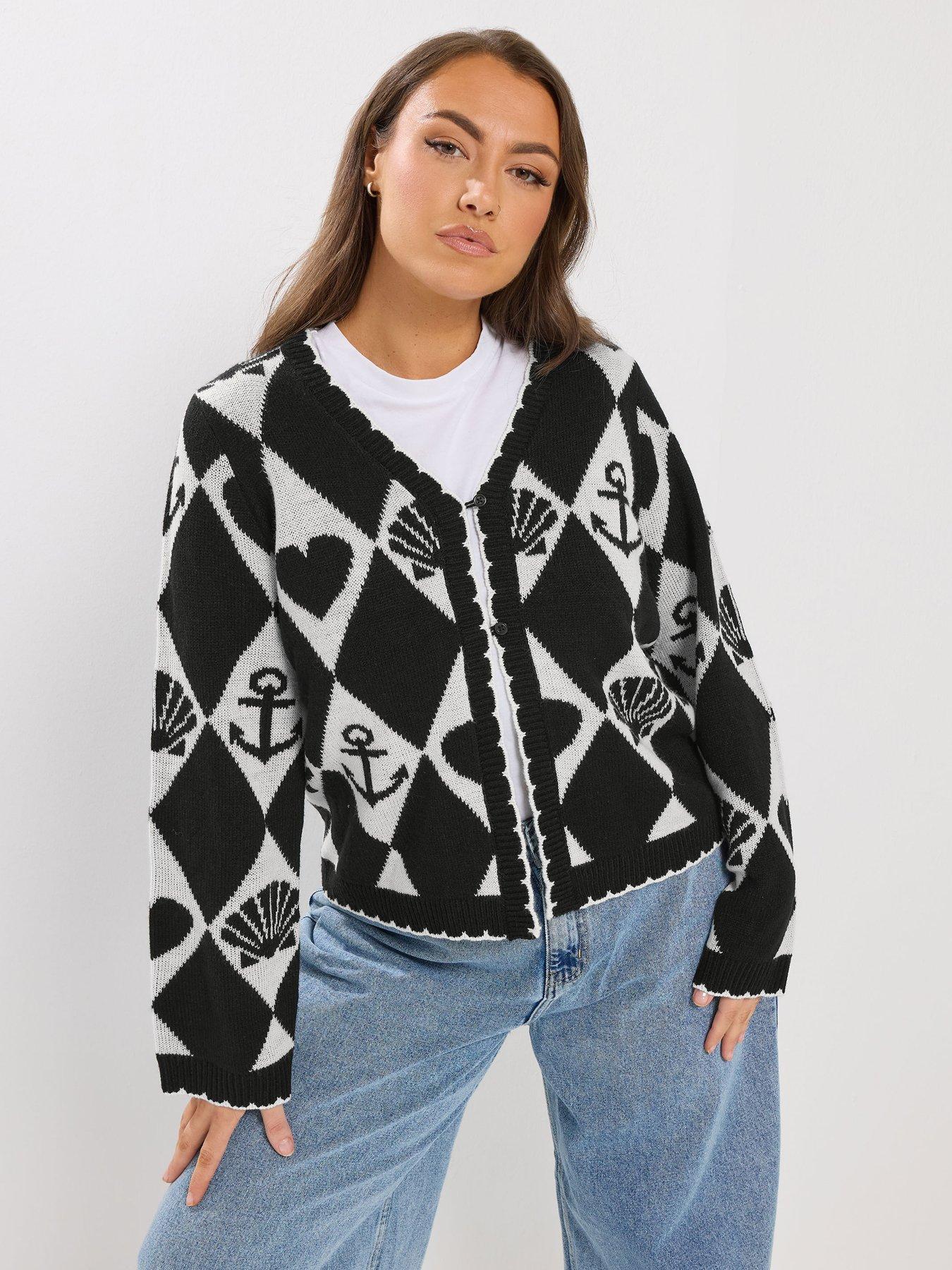 Yours Sailor Print Cardigan - Black