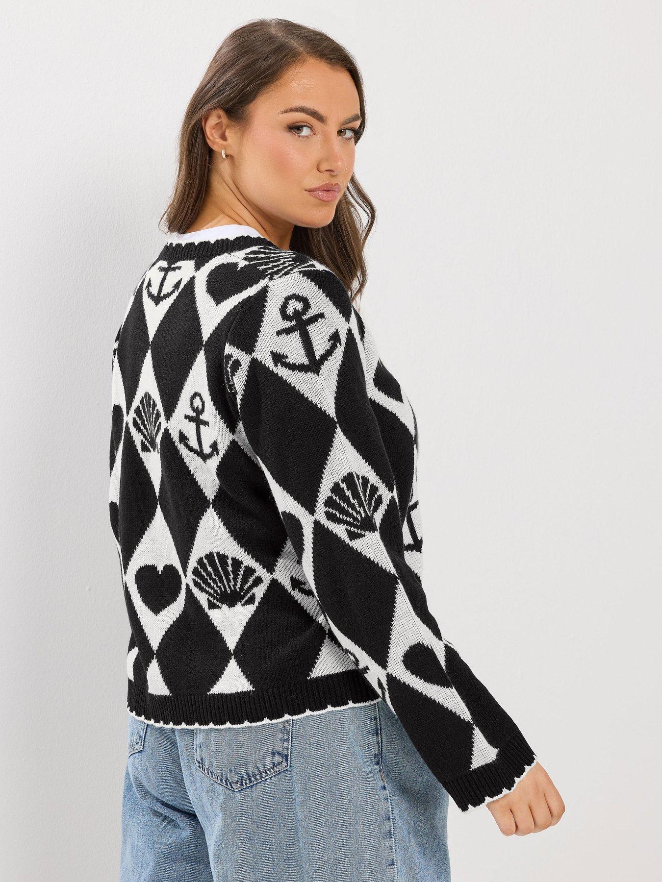  image of yours-sailor-print-cardigan-black