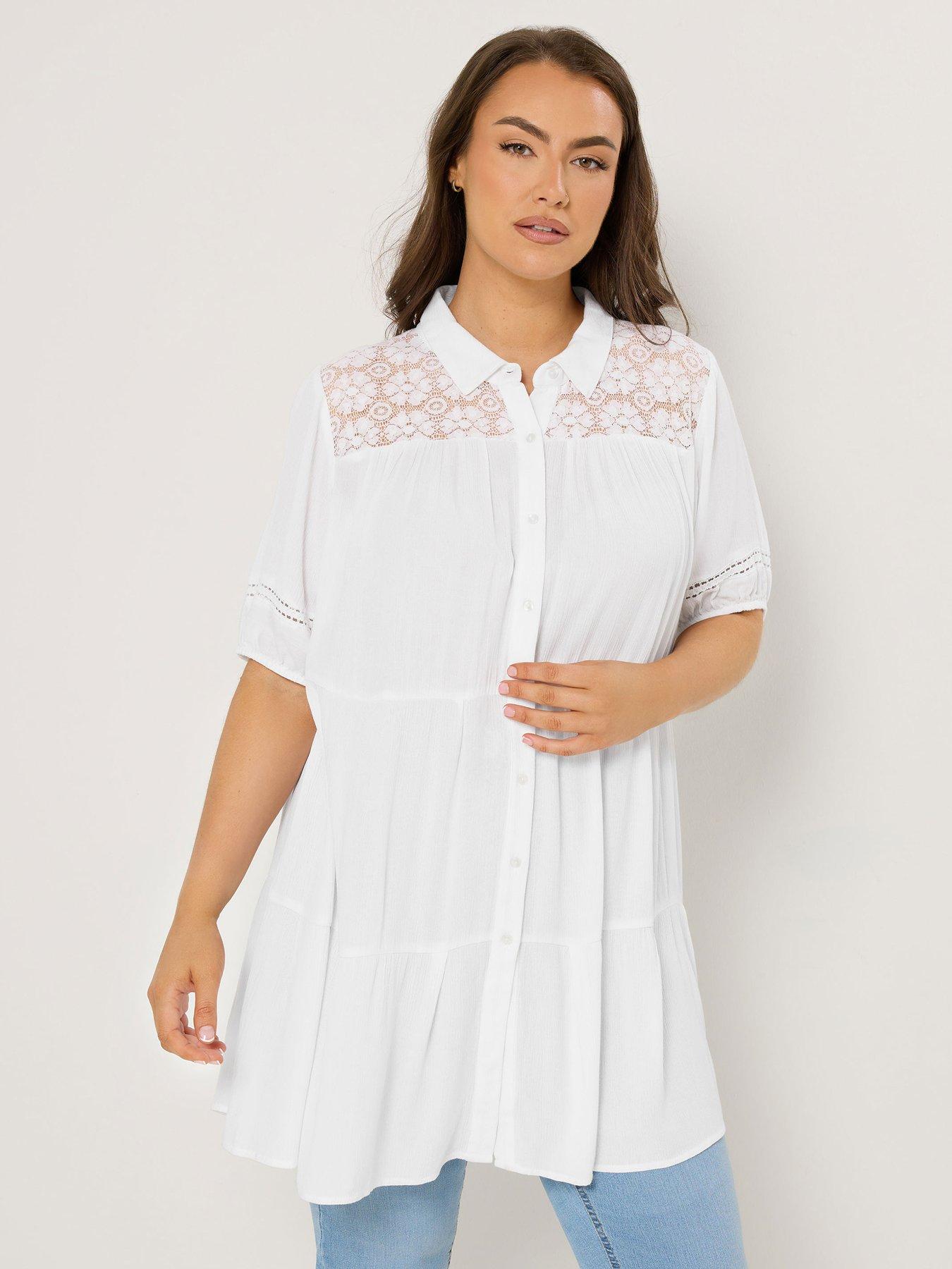 Yours Curve Short Sleeve Tiered Shirt - White