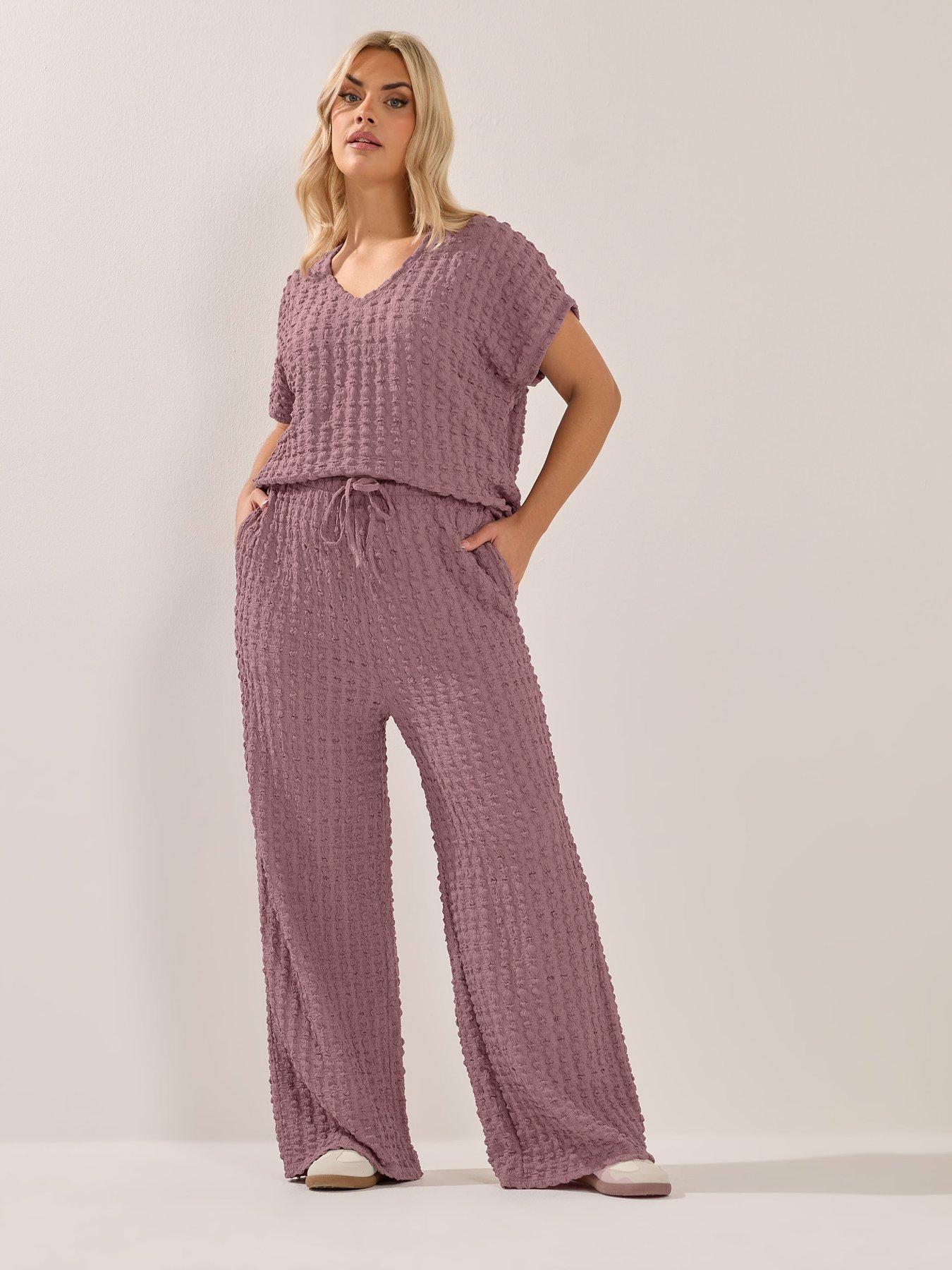 Image 3 of 5 of Yours Curve Bubble Wide Leg Trouser - Pink