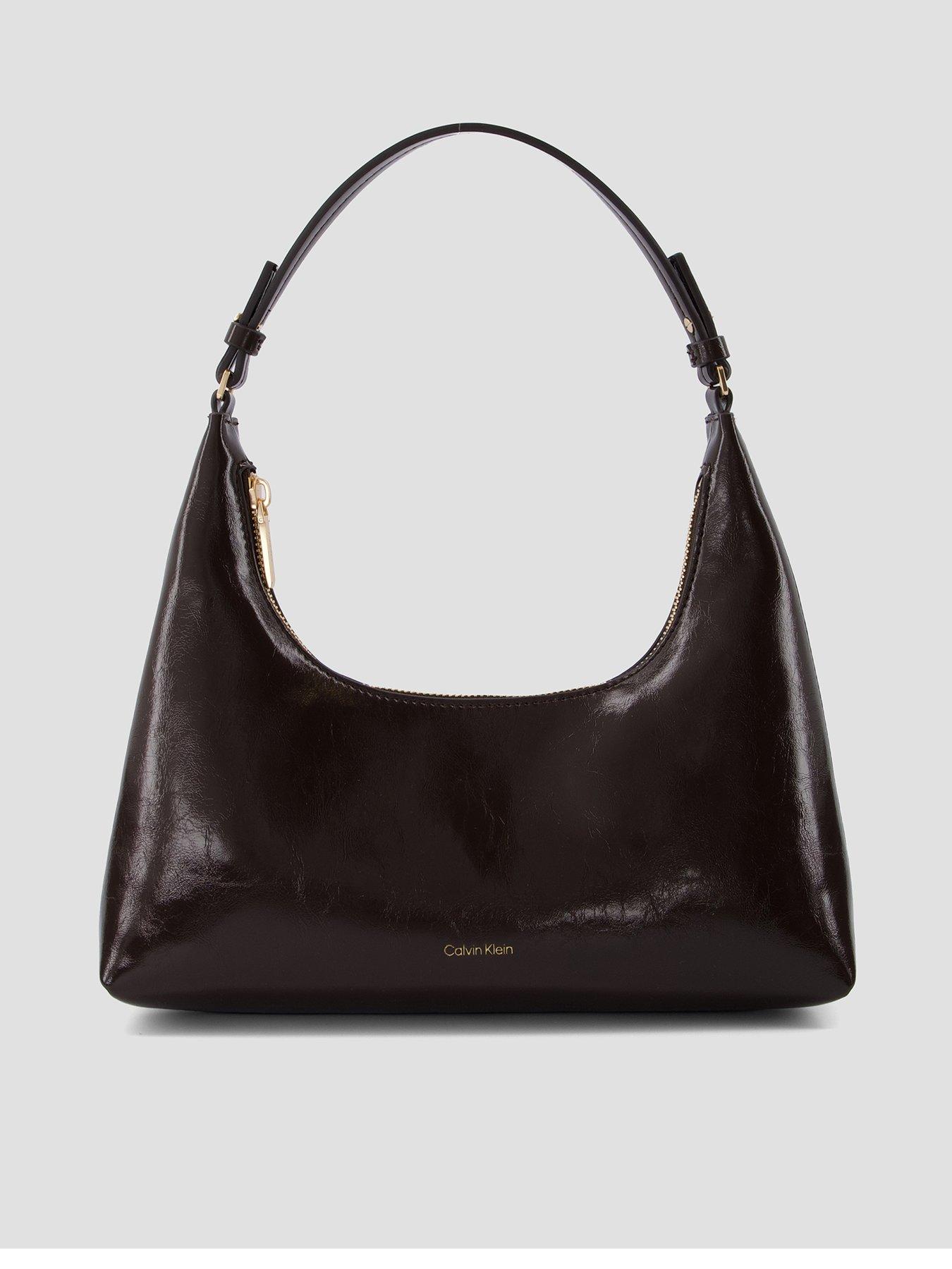 Image 1 of 4 of Calvin Klein Foil Logo Glossy Shoulder Bag - Brown