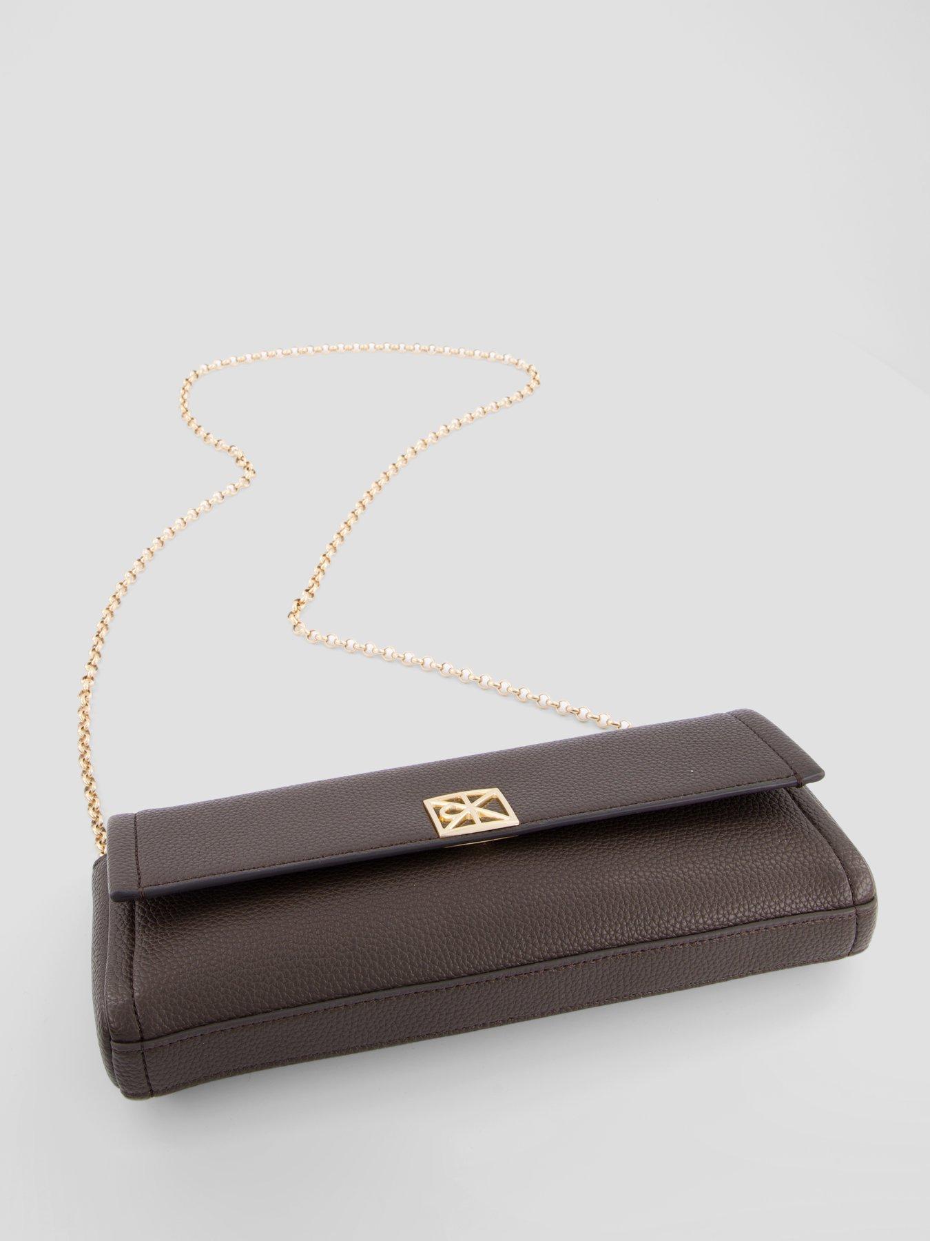 Image 2 of 5 of Calvin Klein Emblem Pebble Grain Chain Strap Clutch - Brown