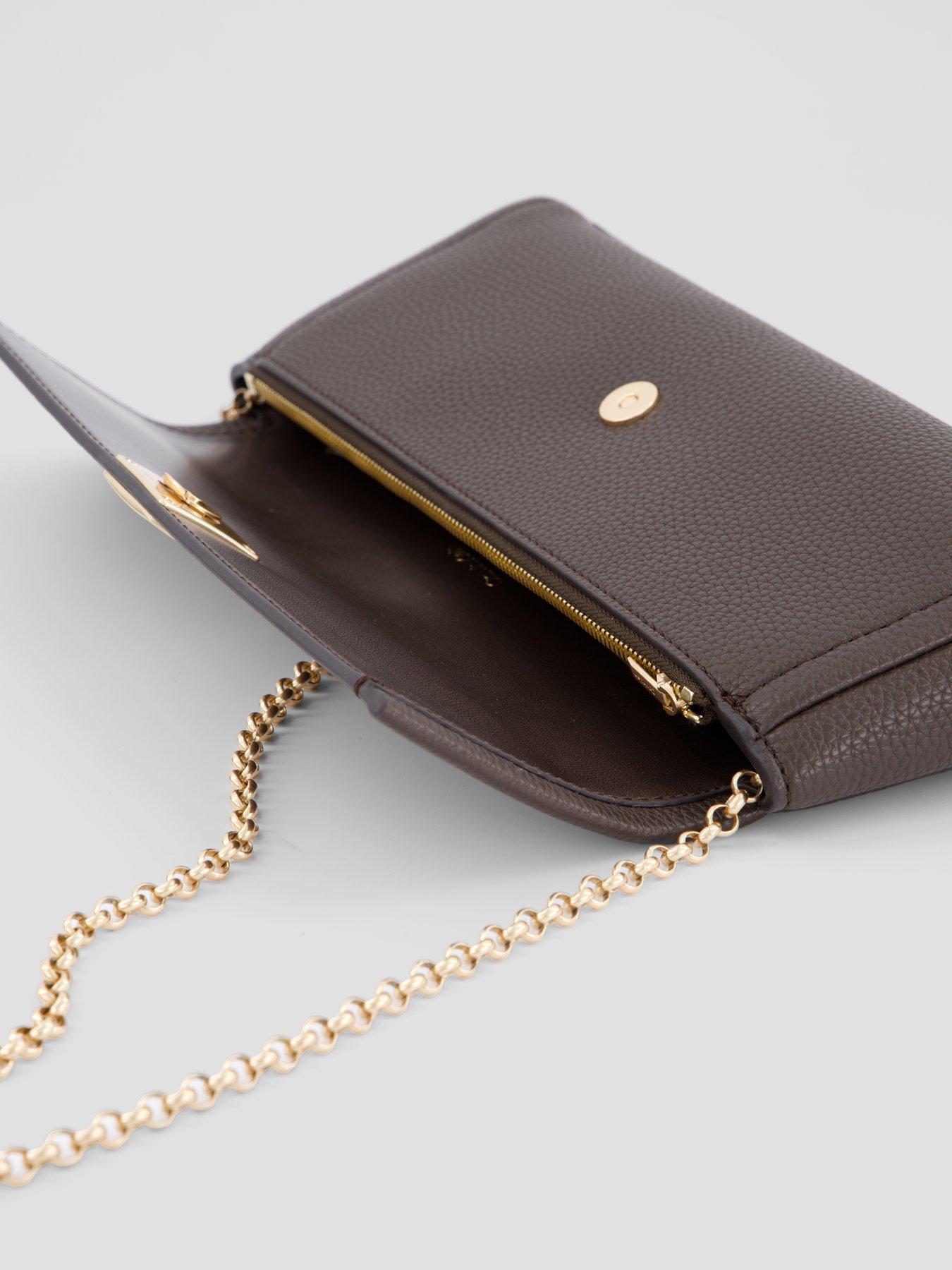 Image 5 of 5 of Calvin Klein Emblem Pebble Grain Chain Strap Clutch - Brown