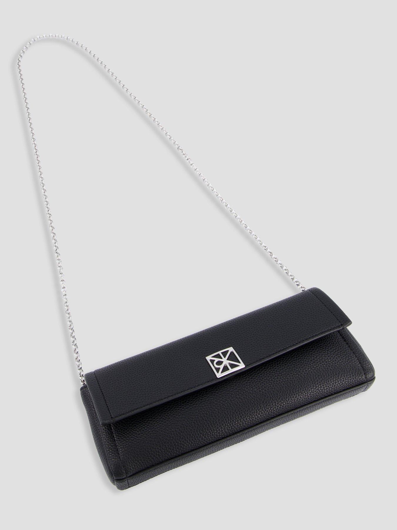 Image 2 of 6 of Calvin Klein Emblem Pebble Grain Chain Strap Clutch - Black