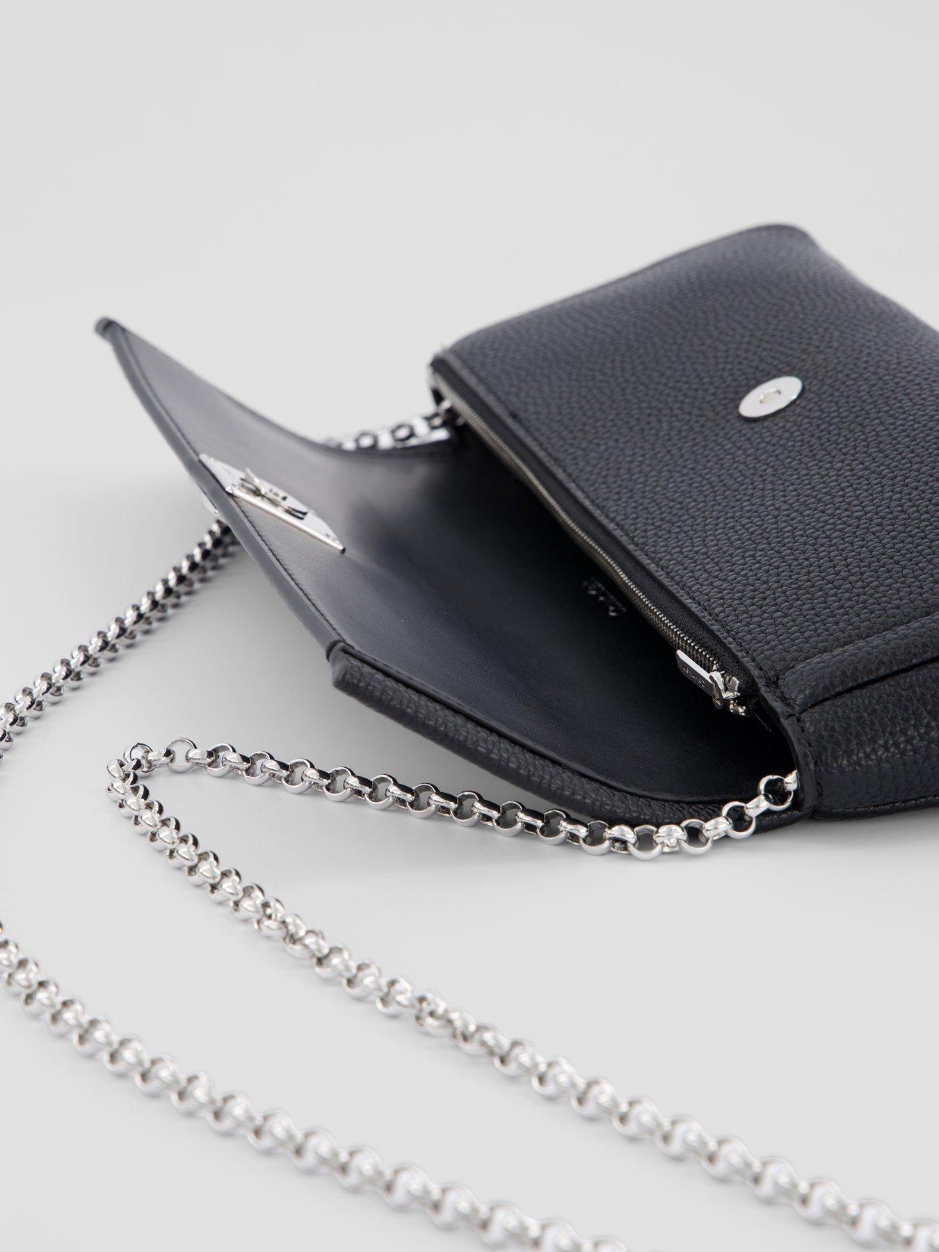 Image 4 of 6 of Calvin Klein Emblem Pebble Grain Chain Strap Clutch - Black