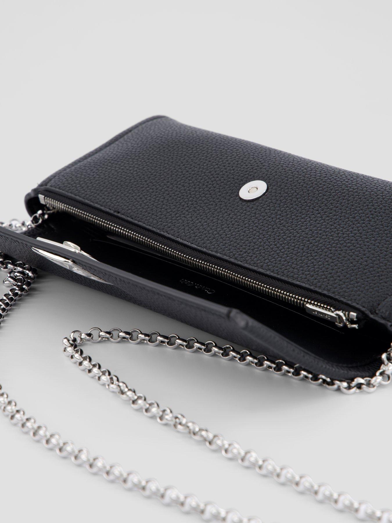 Image 5 of 6 of Calvin Klein Emblem Pebble Grain Chain Strap Clutch - Black