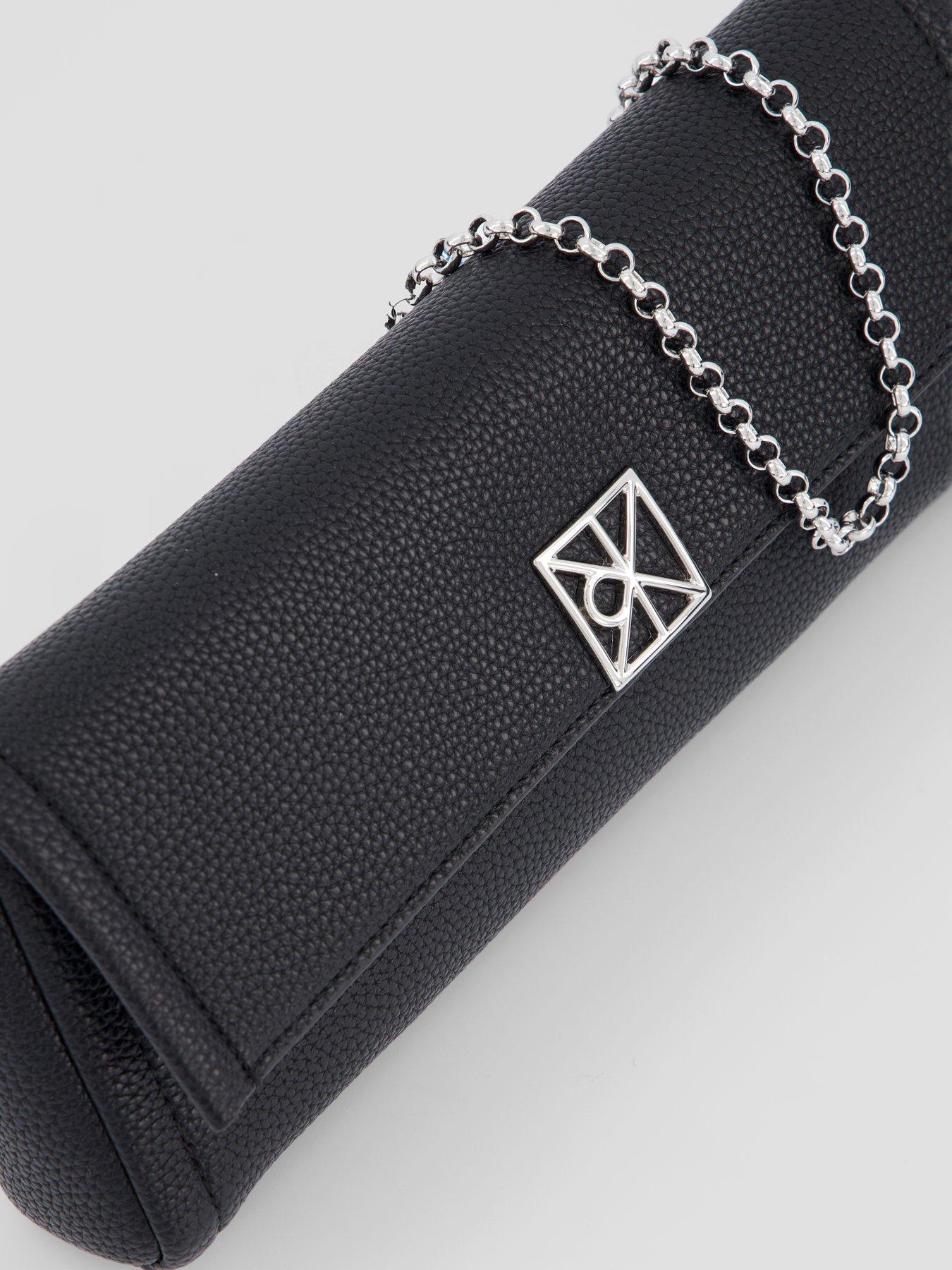 Image 6 of 6 of Calvin Klein Emblem Pebble Grain Chain Strap Clutch - Black