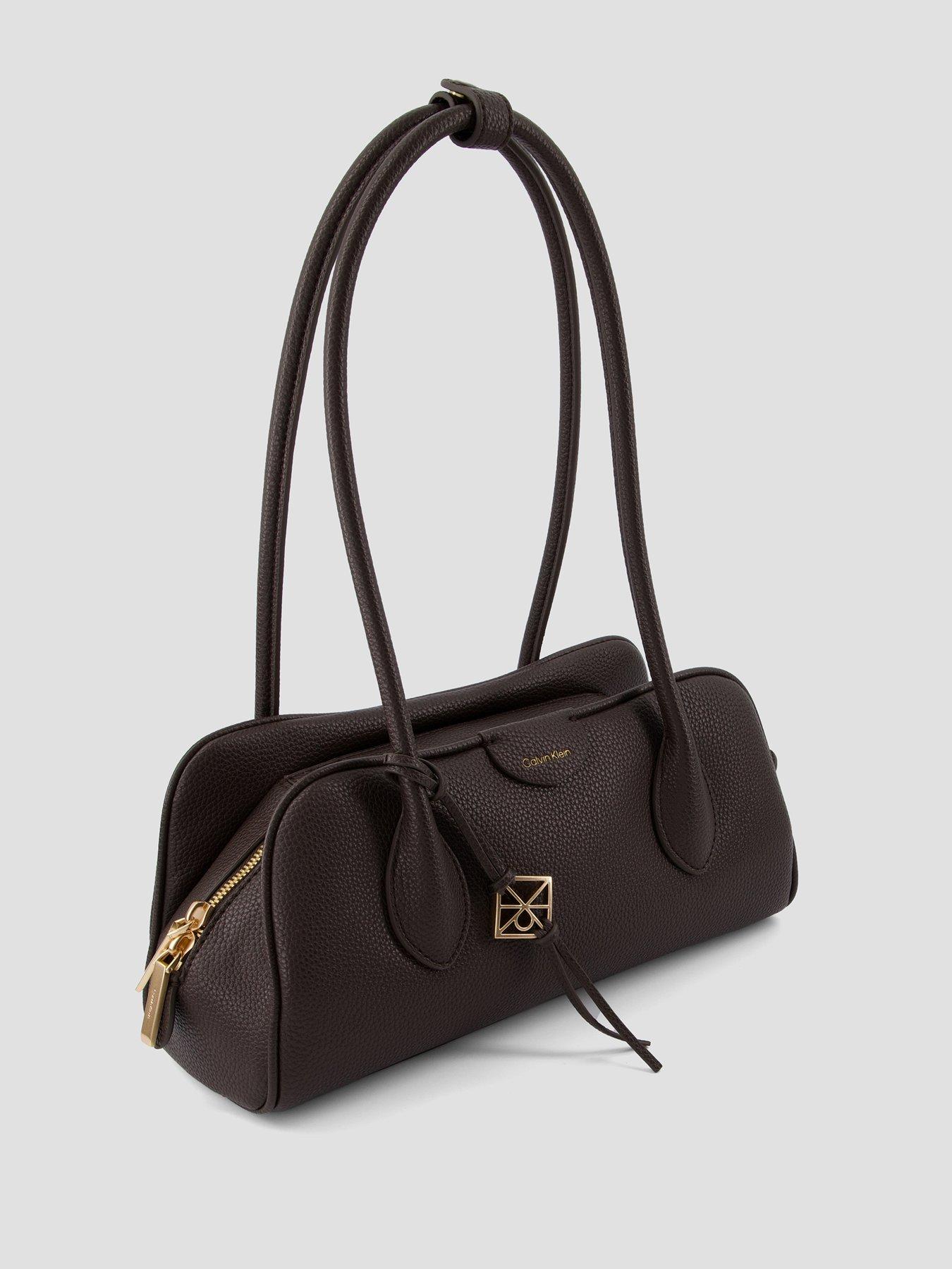 Image 2 of 4 of Calvin Klein Emblem Pebble Grain Extended Side Shoulder Bag - Brown