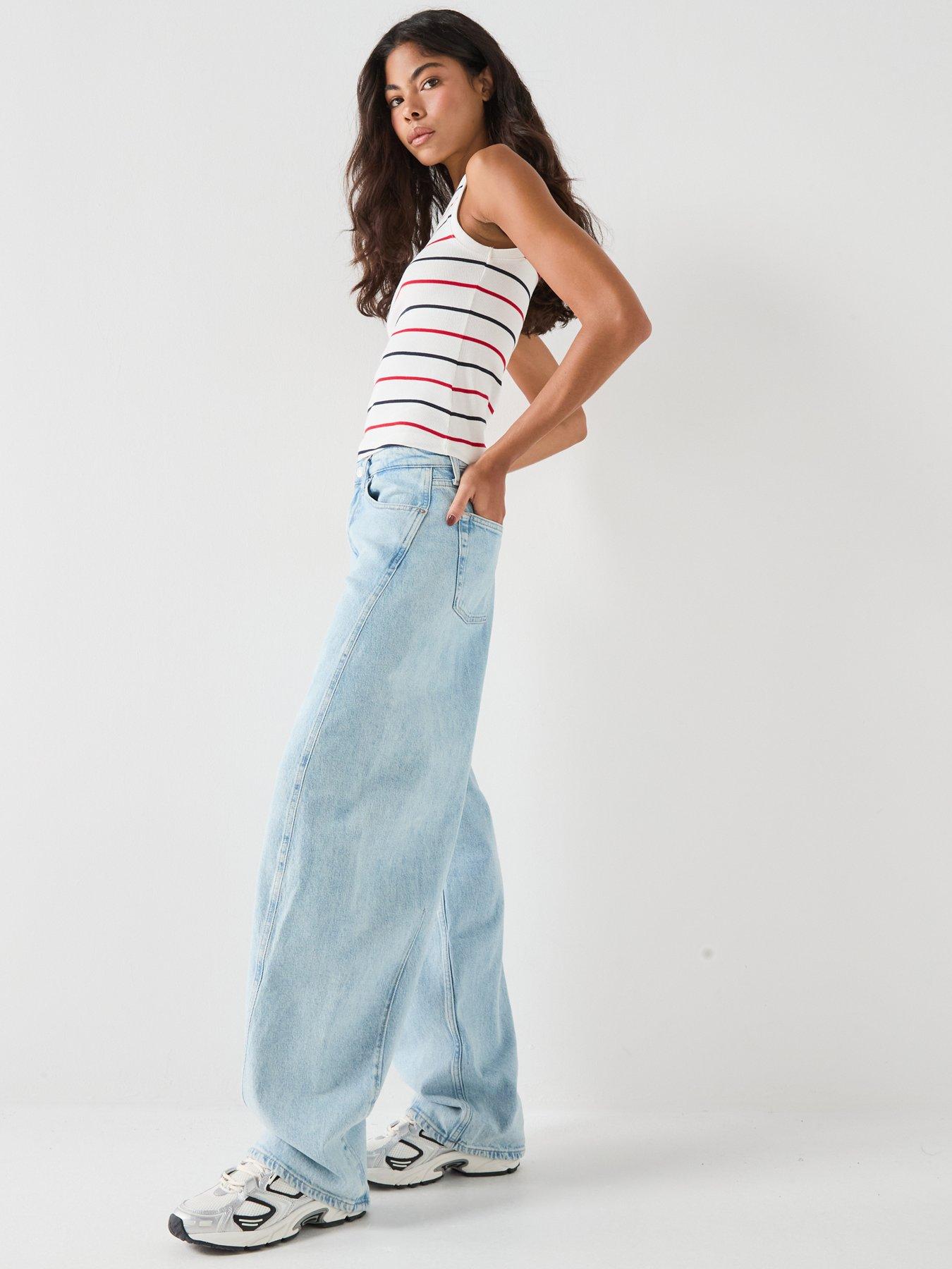 Image 6 of 6 of Tommy Jeans Twisted Seam Mid Rise Barrel Jeans - Denim Light