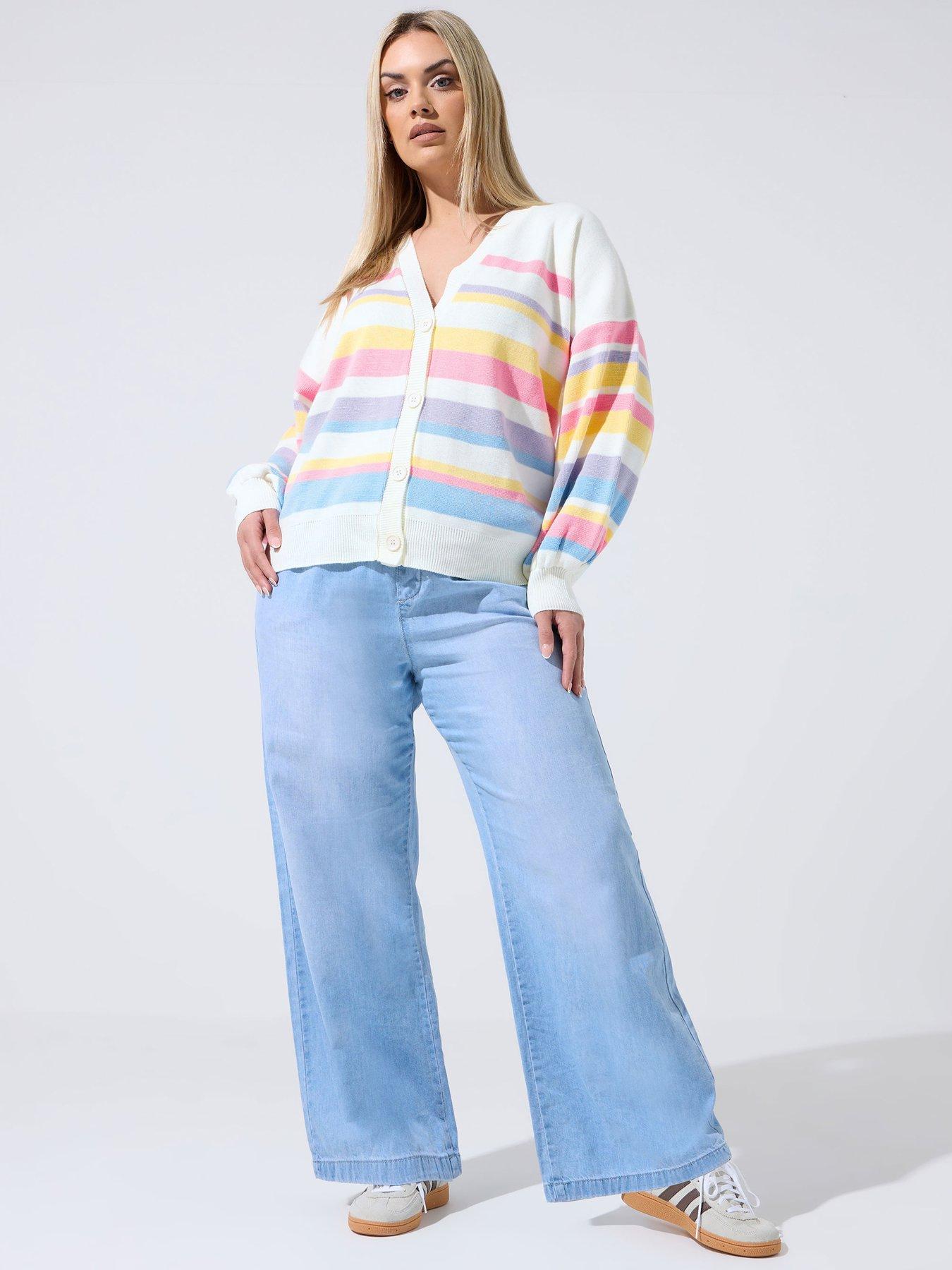 Image 3 of 5 of Yours Curve Stripe Cardigan - Green