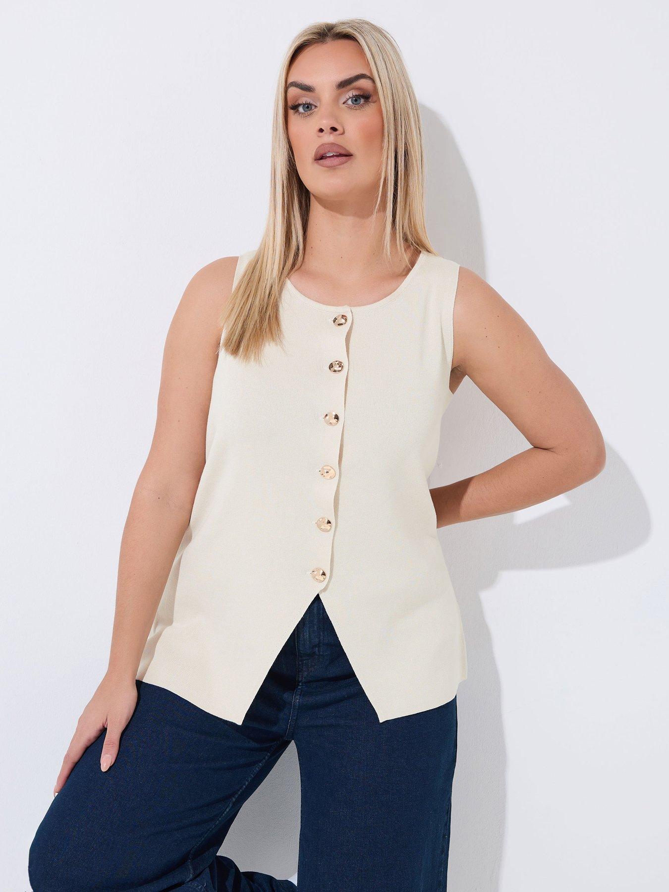 Yours Curve Knit Waistcoat - Cream