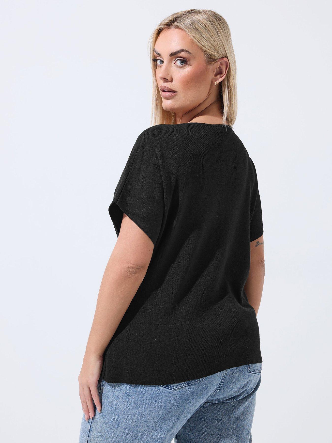 stillFront image of yours-curve-double-button-knit-top-black