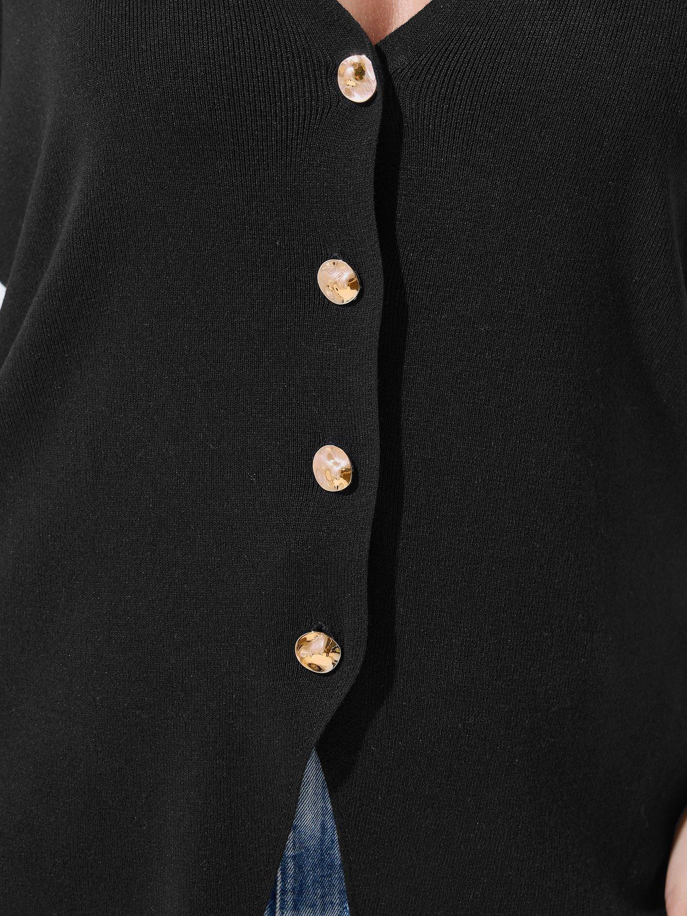  image of yours-curve-double-button-knit-top-black