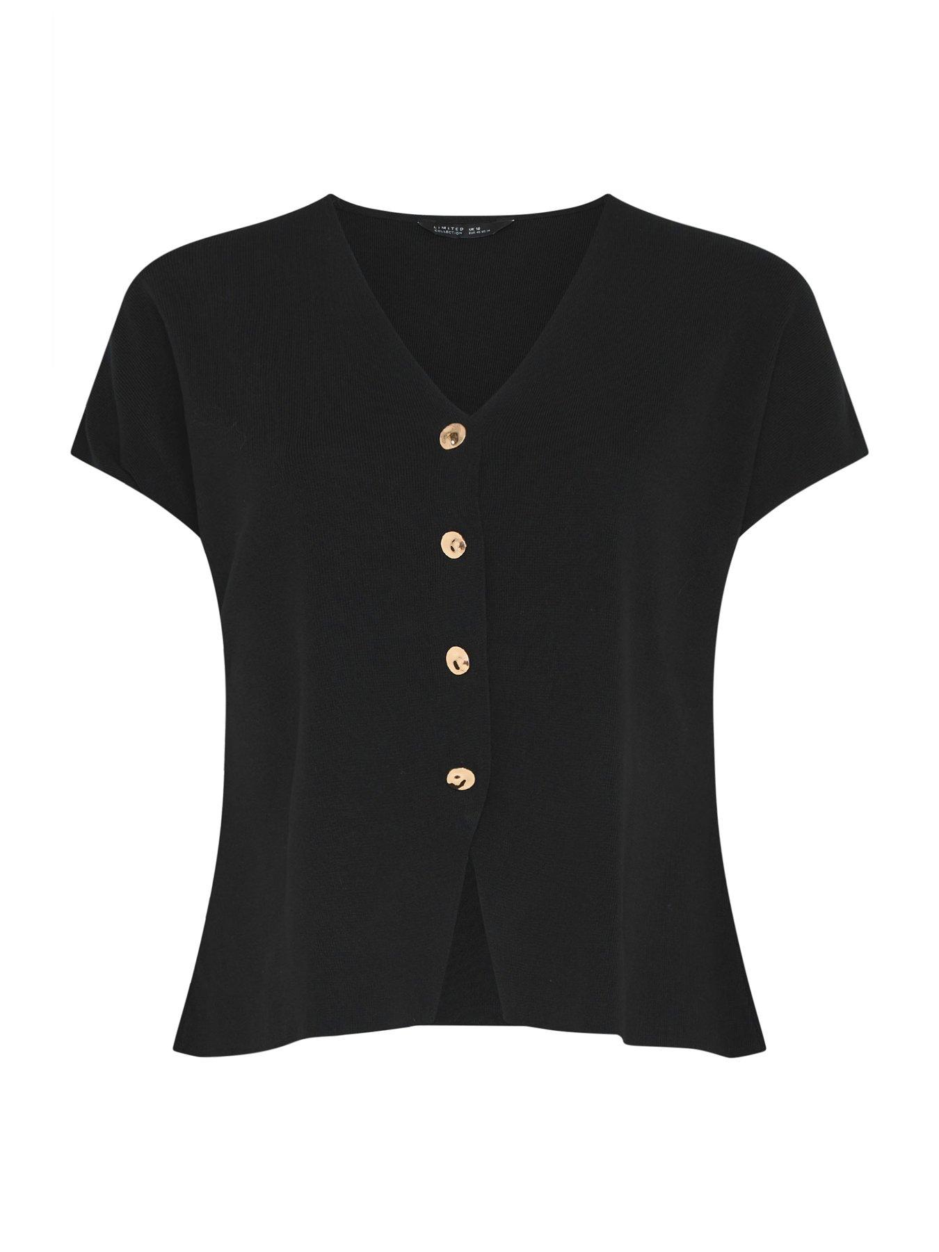  image of yours-curve-double-button-knit-top-black