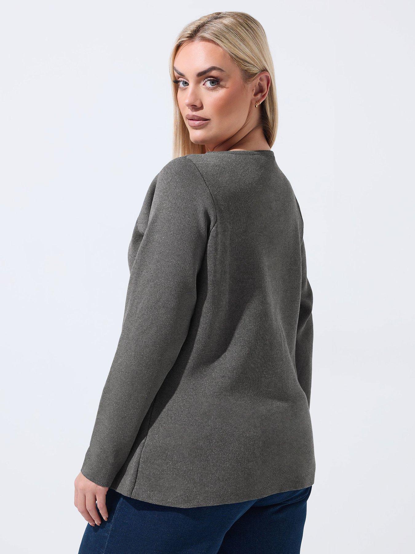 Image 2 of 6 of Yours Curve Long Sleeve Button Knit Top - Grey