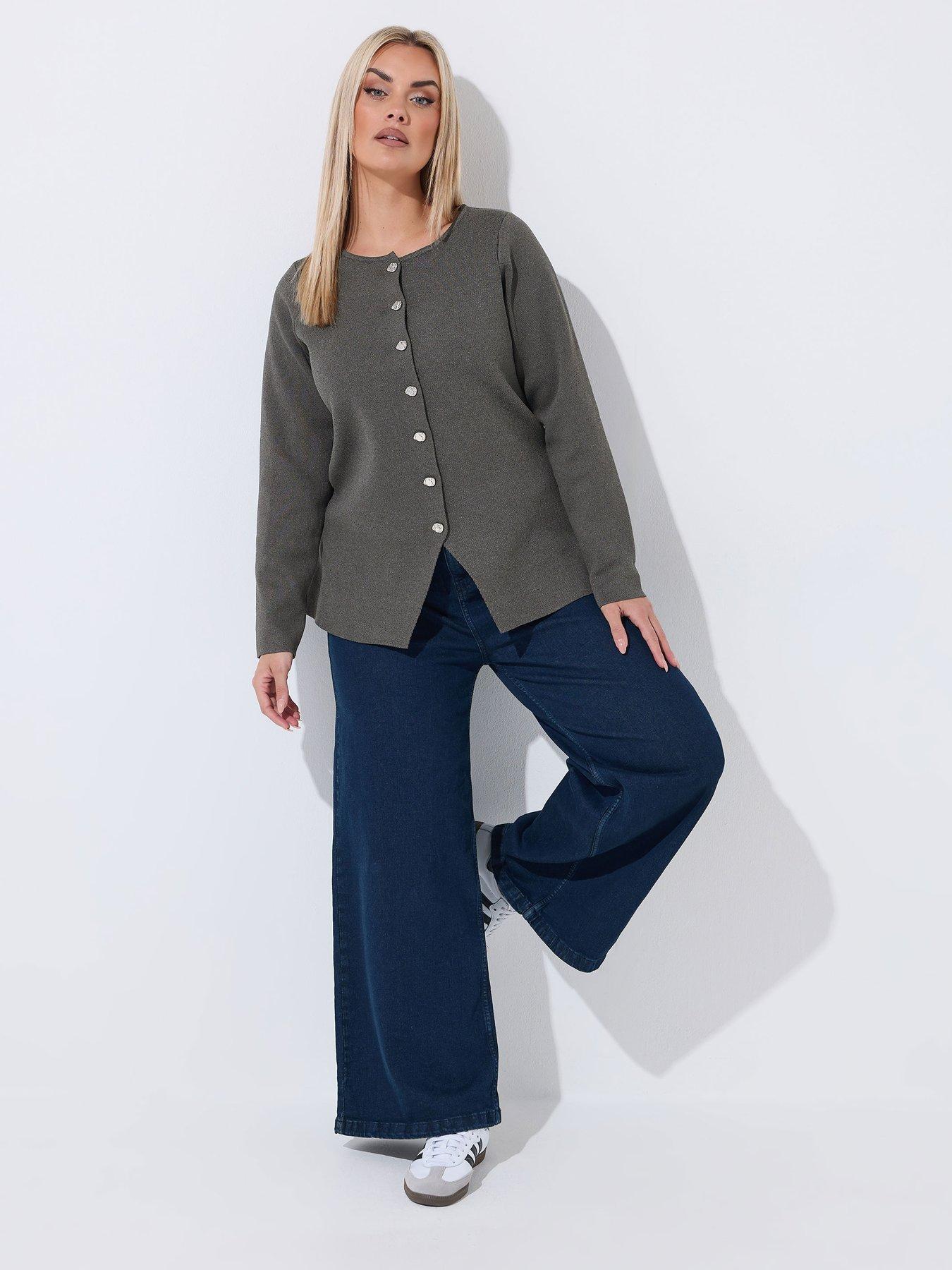 Image 3 of 6 of Yours Curve Long Sleeve Button Knit Top - Grey