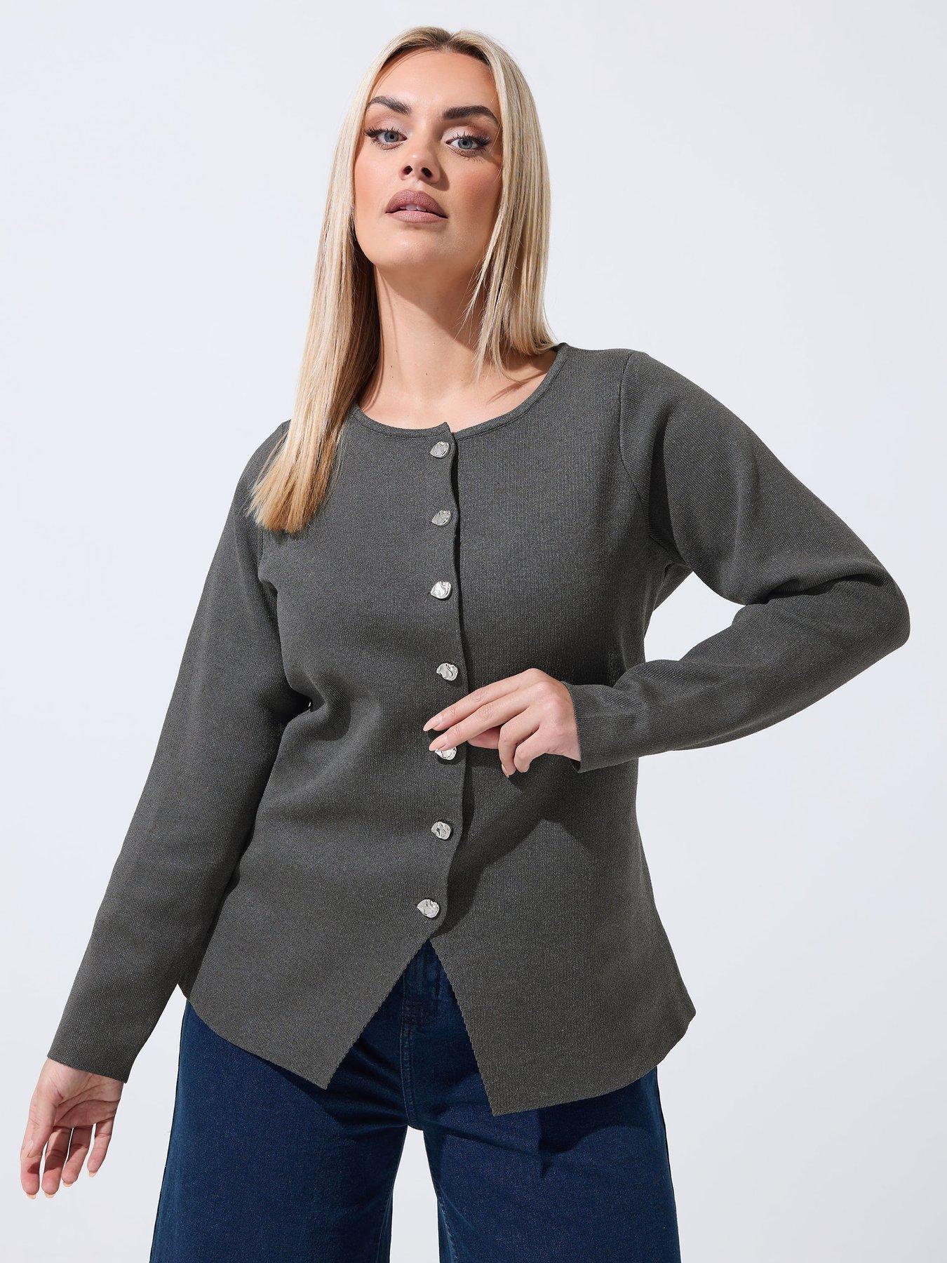 Image 5 of 6 of Yours Curve Long Sleeve Button Knit Top - Grey