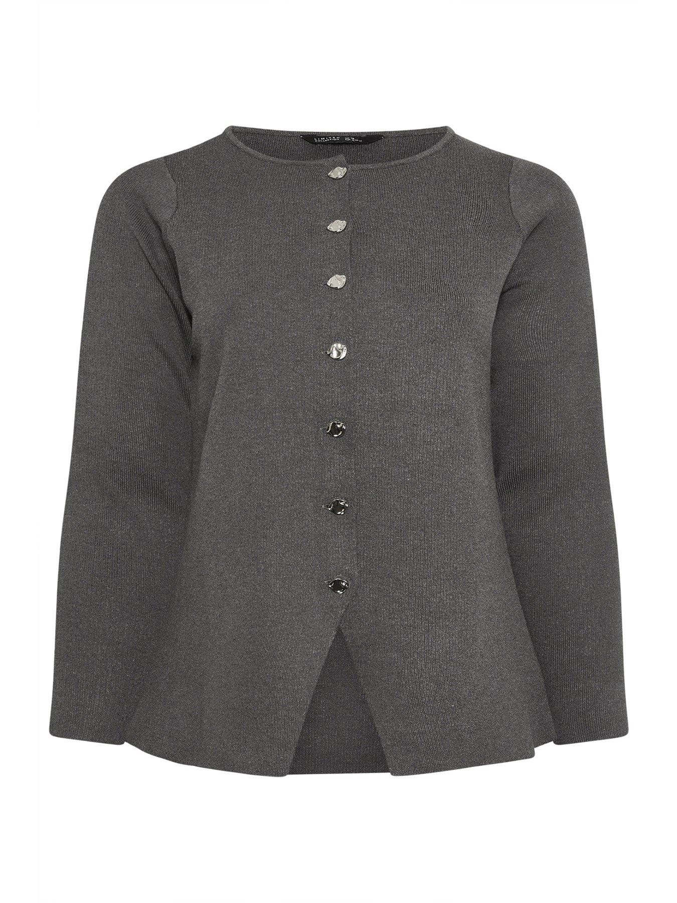 Image 6 of 6 of Yours Curve Long Sleeve Button Knit Top - Grey