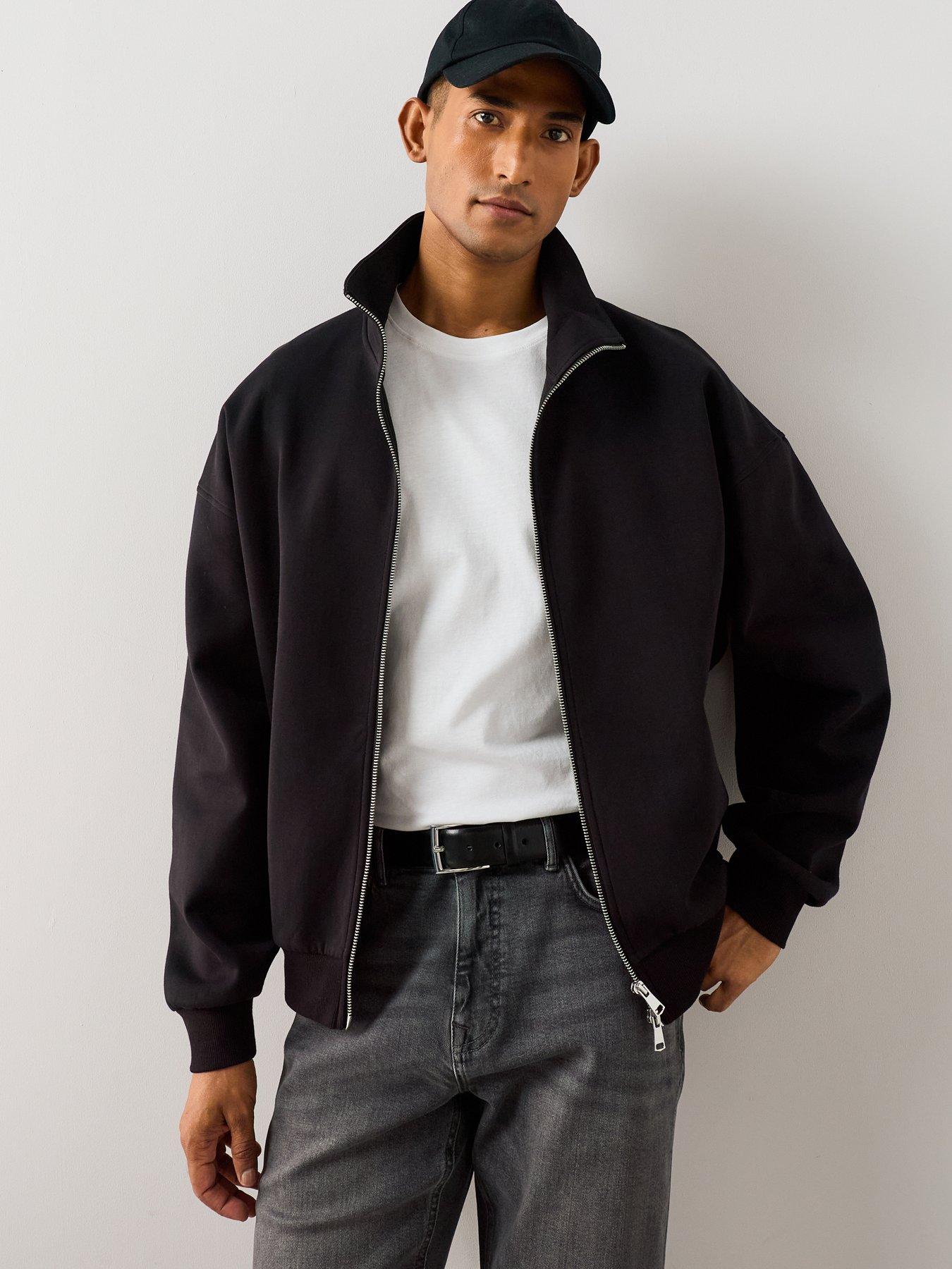 Image 1 of 7 of The Very Collection Cotton Rich Zip Through Relaxed Fit Funnel Neck Jacket - Black
