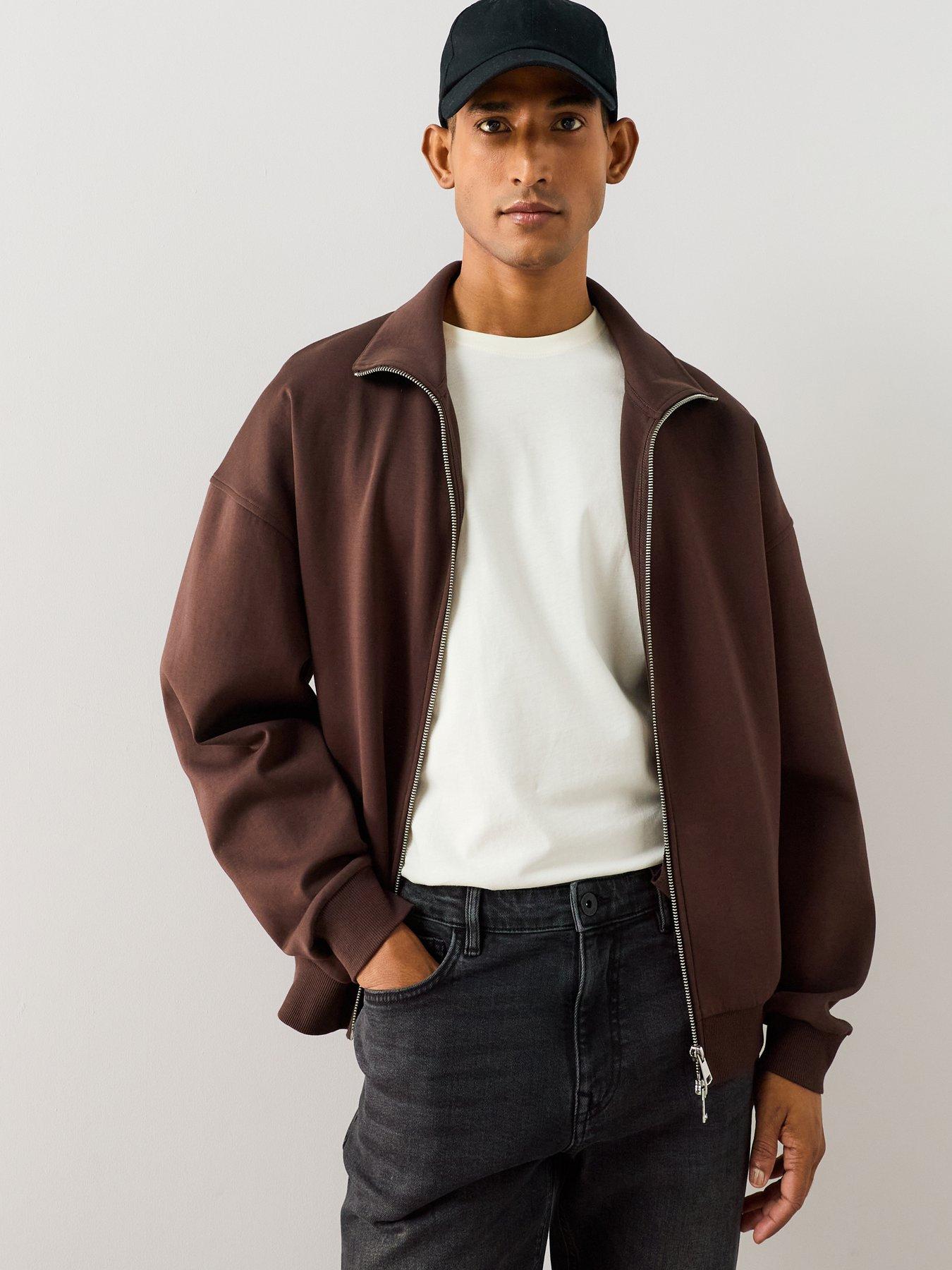 The Very Collection Cotton Rich Zip Through Relaxed Fit Funnel Neck Jacket - Brown