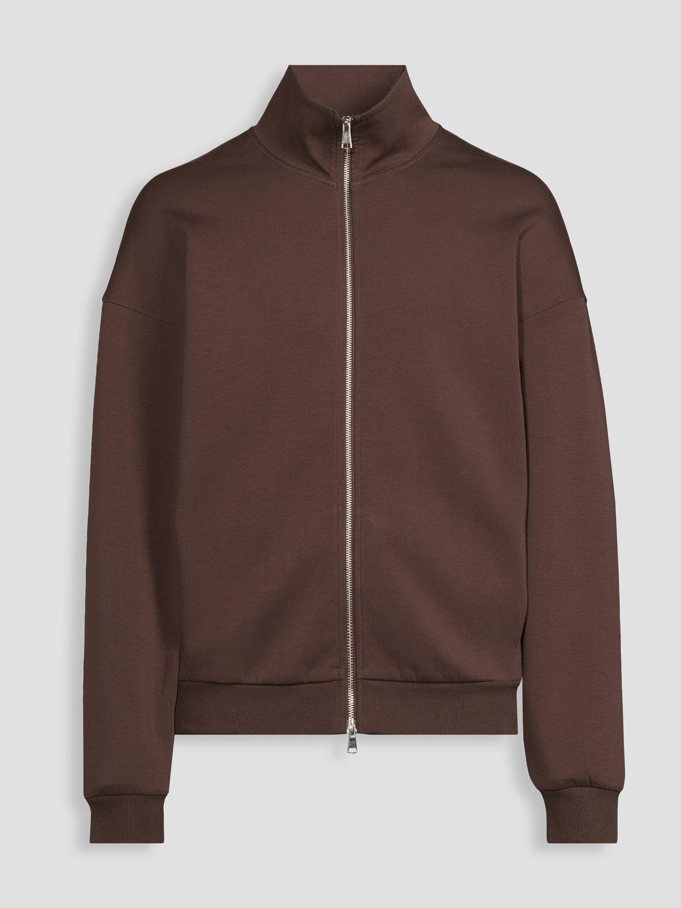 Image 7 of 7 of The Very Collection Cotton Rich Zip Through Relaxed Fit Funnel Neck Jacket - Brown