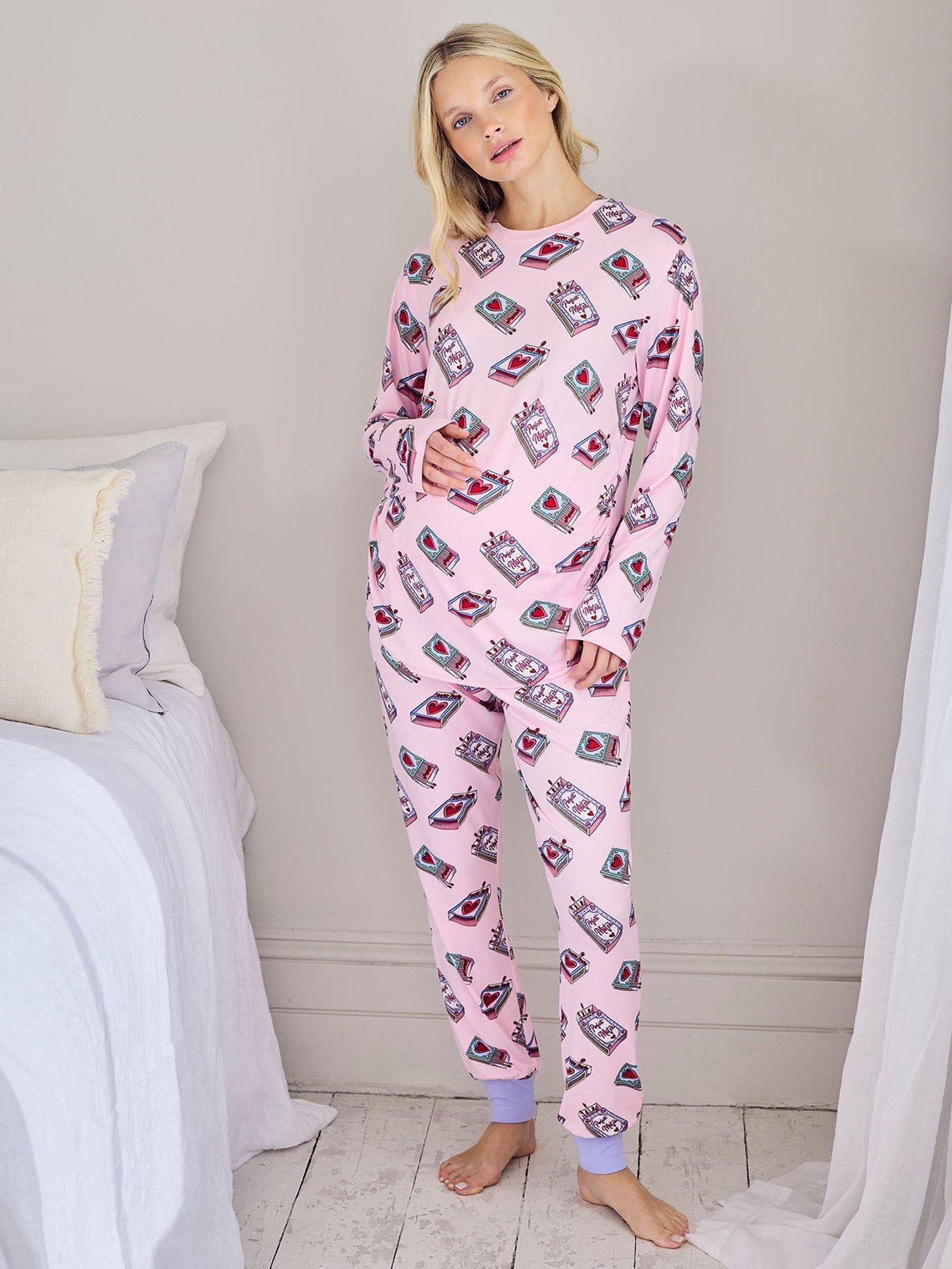 CHELSEA PEERS Chelsea Peers Maternity Valentine's Perfect Match Print Long Pyjama Set - Pink