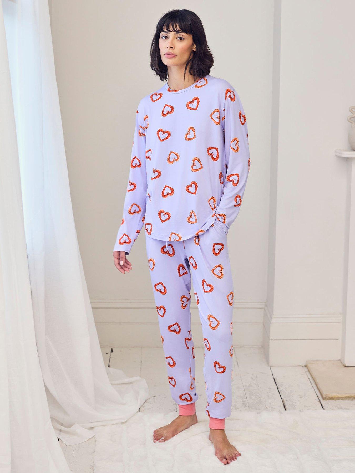CHELSEA PEERS Shrimp Heart Print Long Pyjama Set - Light Purple