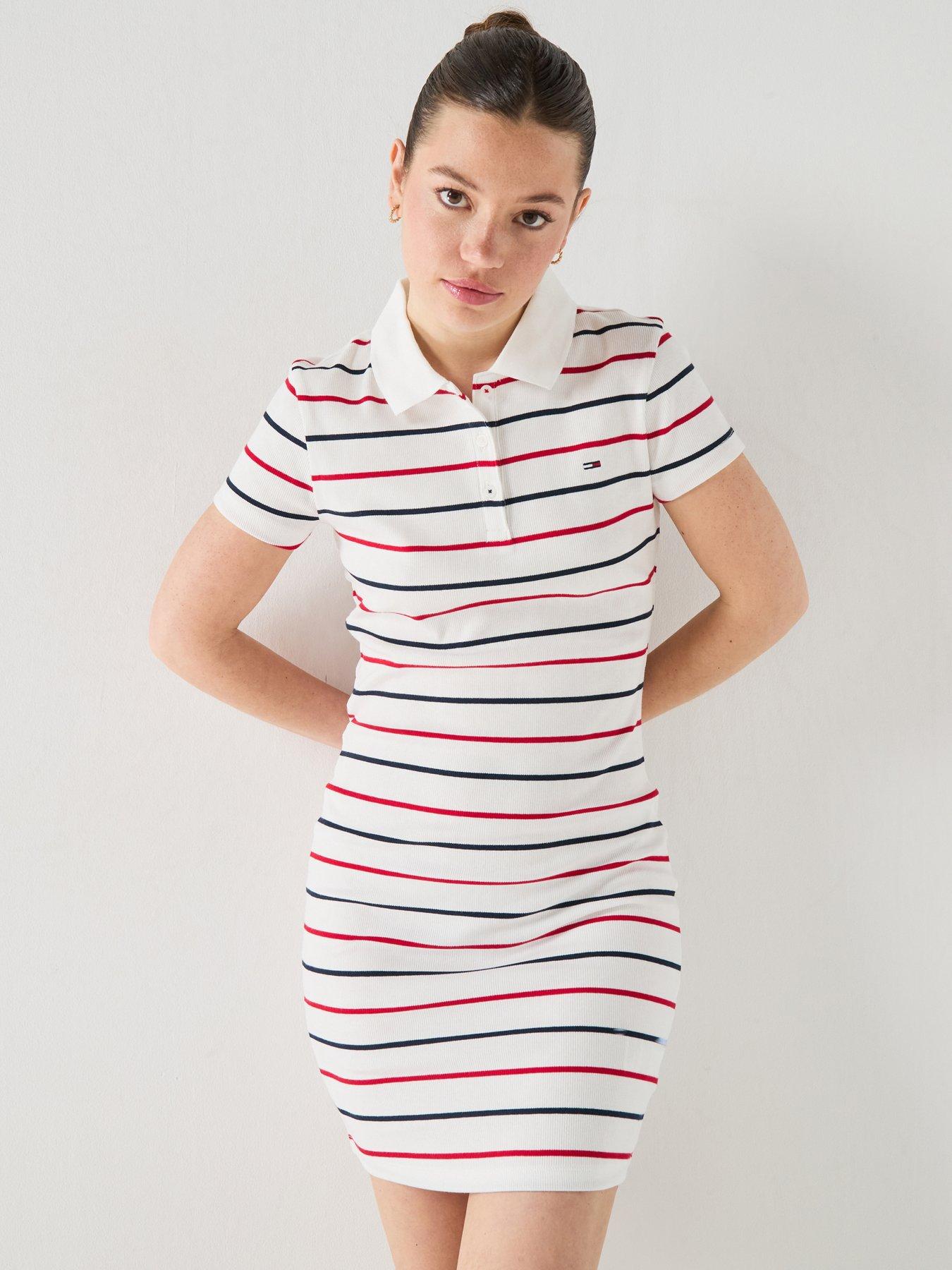 Image 1 of 6 of Tommy Jeans Rib Bodycon Polo Dress - Cream