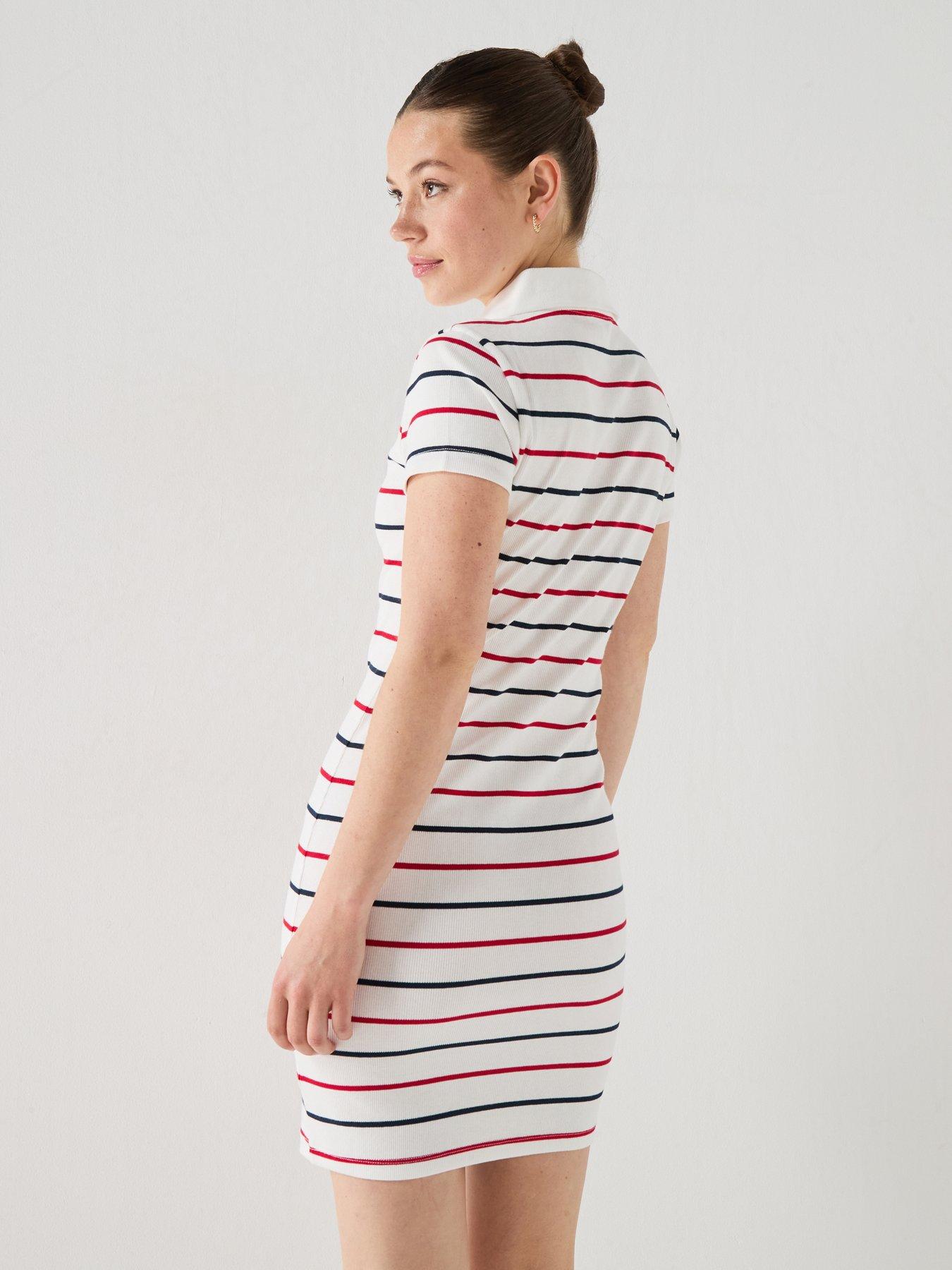 Image 2 of 6 of Tommy Jeans Rib Bodycon Polo Dress - Cream