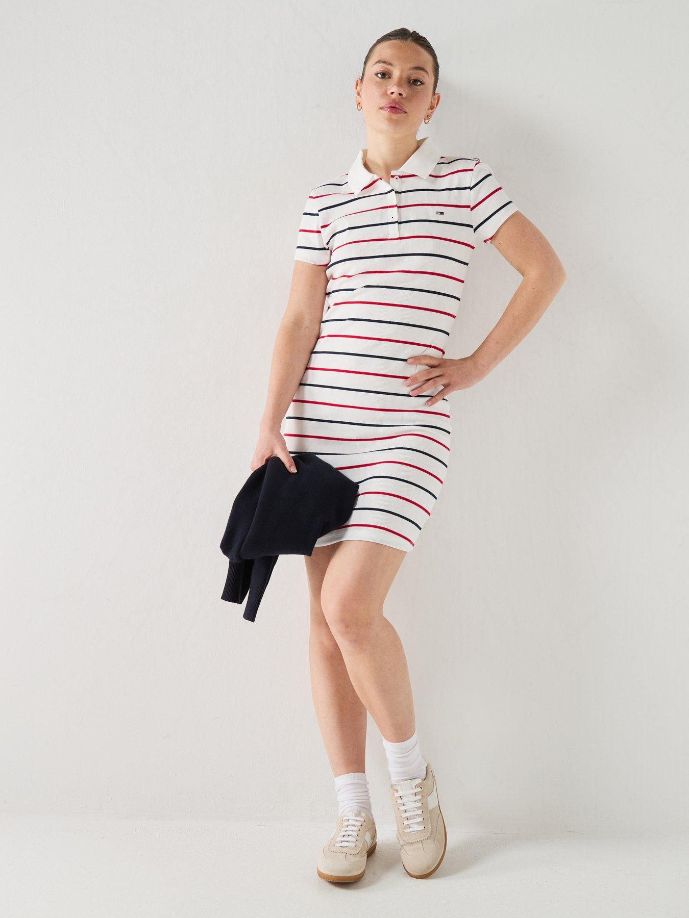 Image 3 of 6 of Tommy Jeans Rib Bodycon Polo Dress - Cream