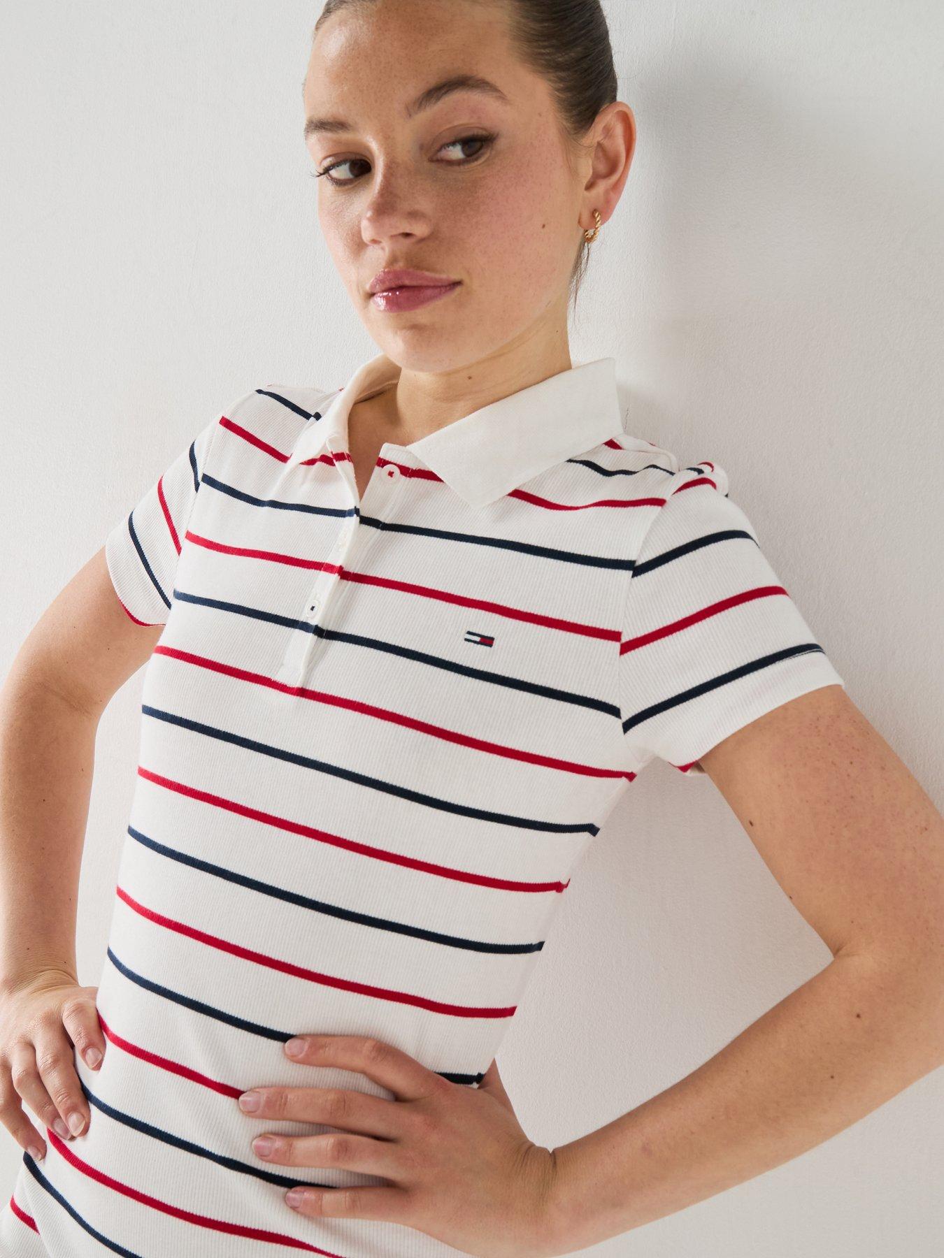 Image 4 of 6 of Tommy Jeans Rib Bodycon Polo Dress - Cream