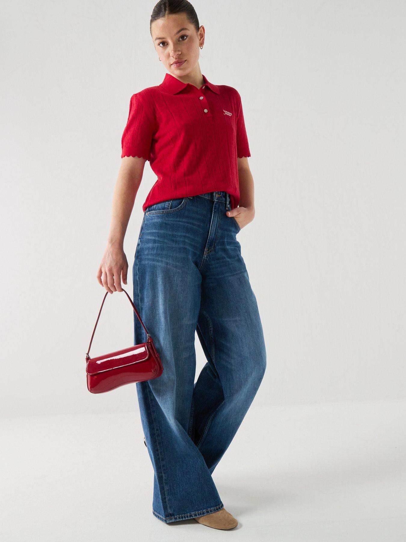 Image 3 of 6 of Tommy Jeans Mid Rise Loose Wide Leg Jeans - Denim Dark