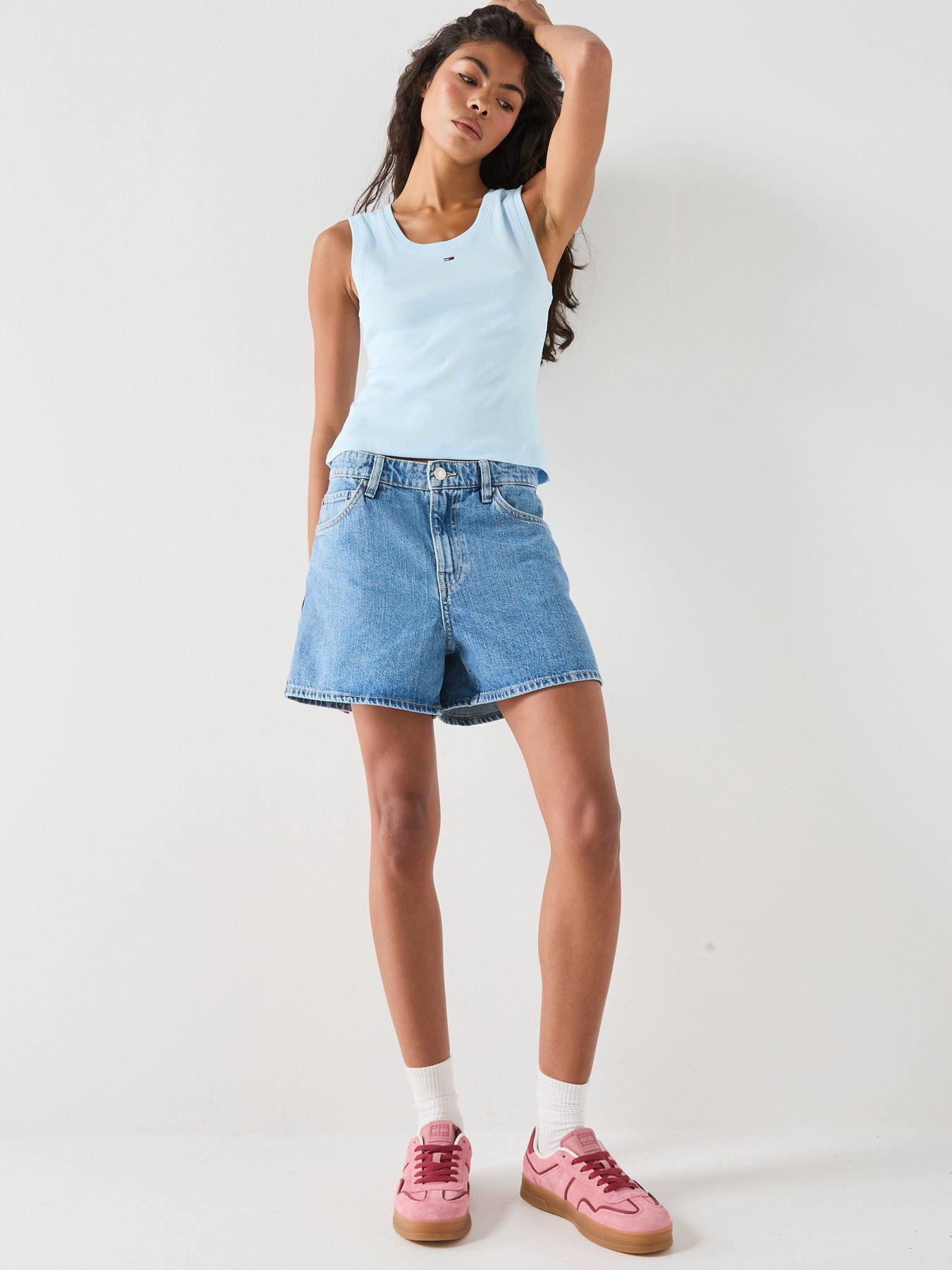Image 3 of 6 of Tommy Jeans Ribbed Scoop Neck Slim Tank Top - Blue