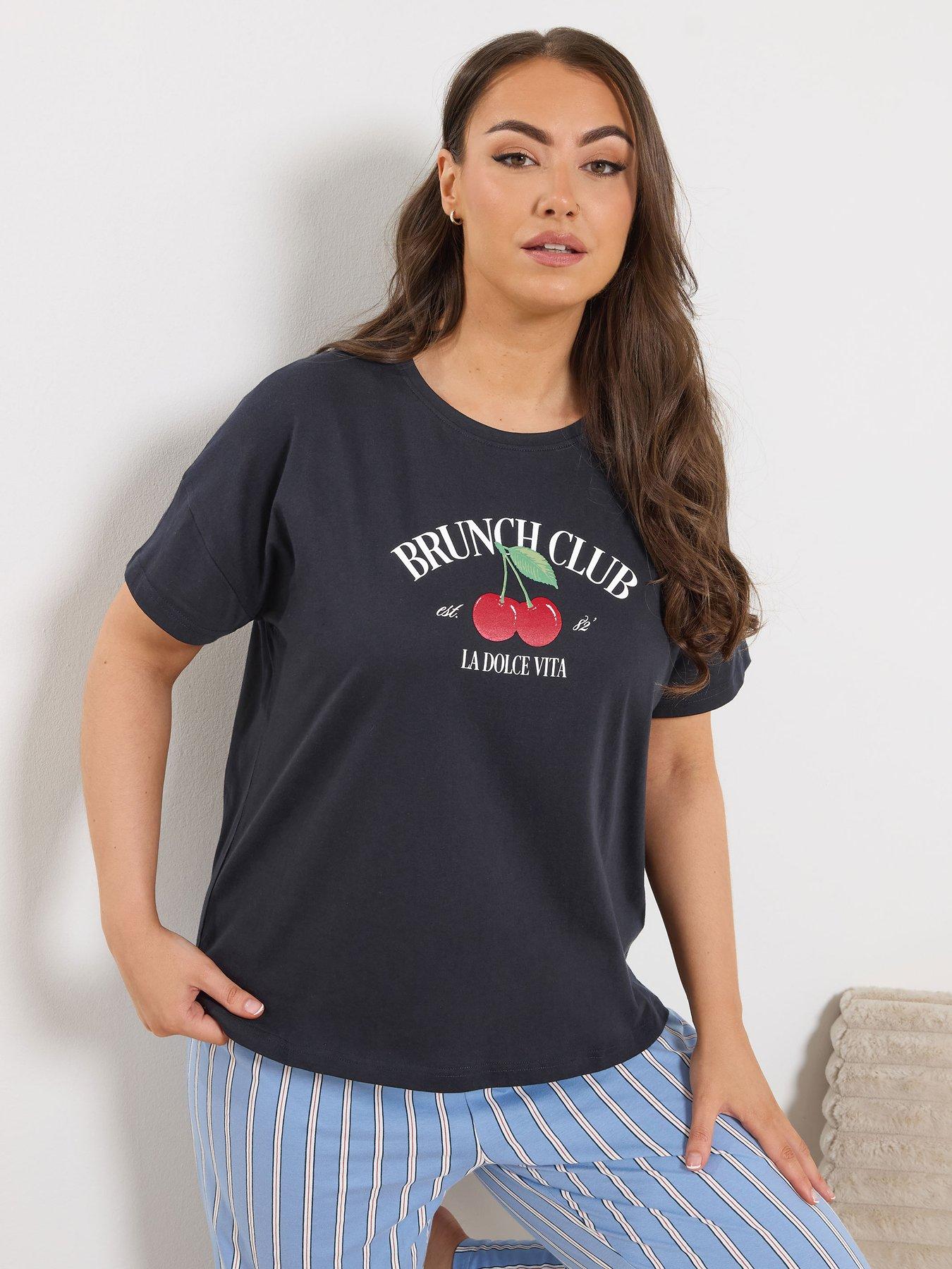 Yours Curve Brunch Club Pyjama Top - Blue