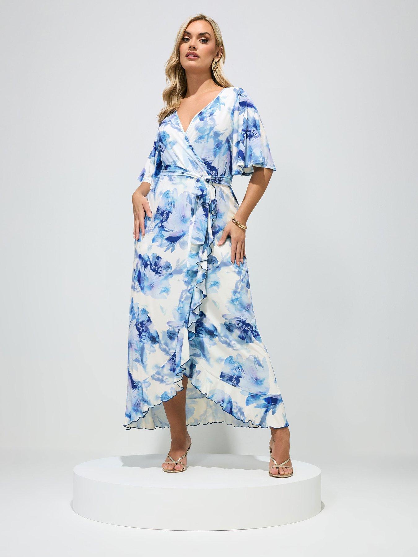 Yours Curve Floral Wrap Ruffle Dress