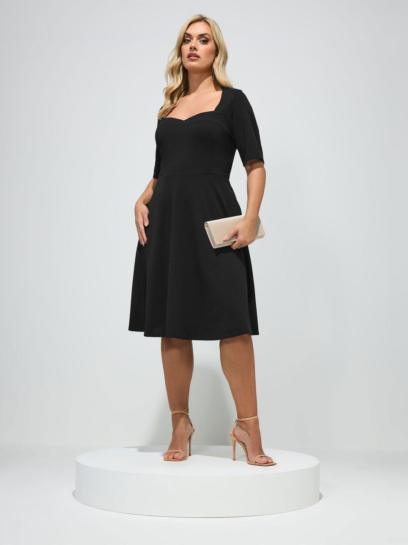 Yours Curve Panelled Skater Dress - Black