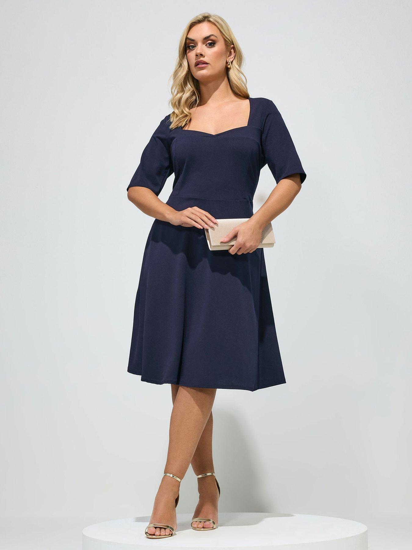 Yours Curve Panelled Skater Dress - Blue