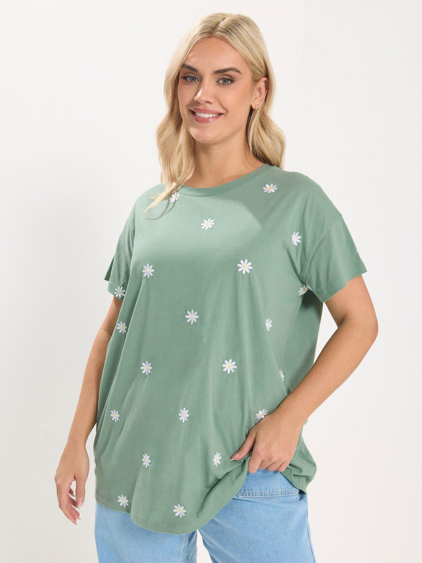 Yours Curve Embroidery Daisy T-shirt