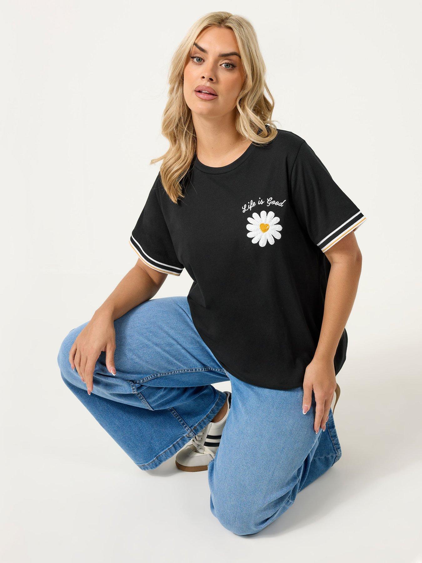 Yours Curve Varsity Trim T-Shirt - Black