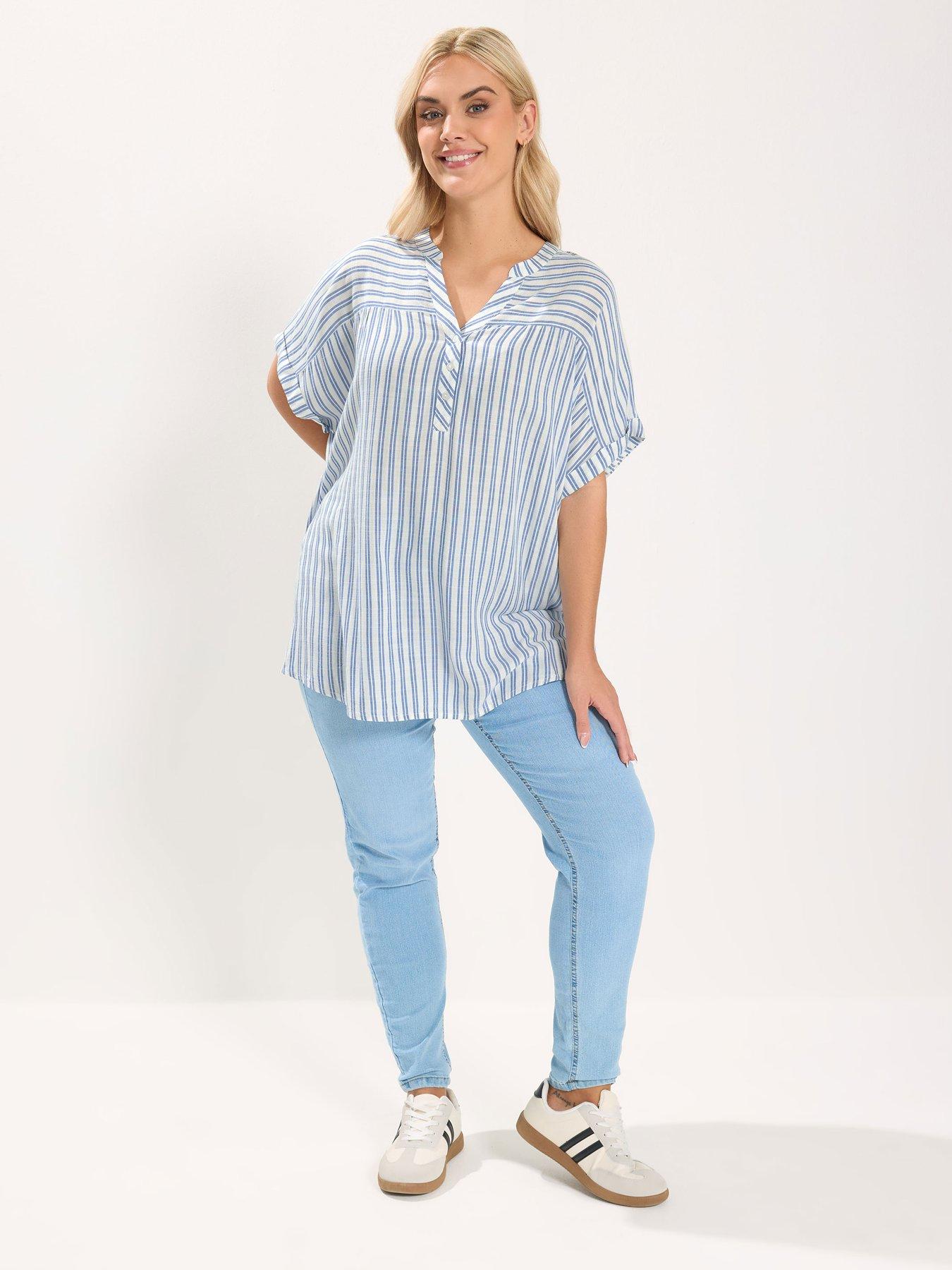  image of yours-curve-stripe-notch-neck-blouse-white
