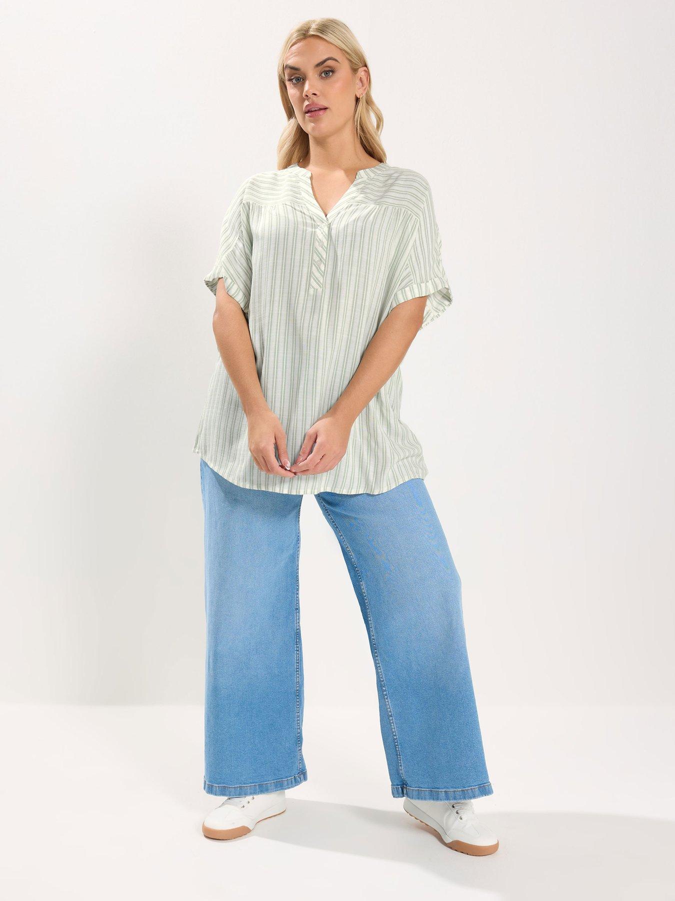  image of yours-curve-stripe-notch-neck-blouse-white