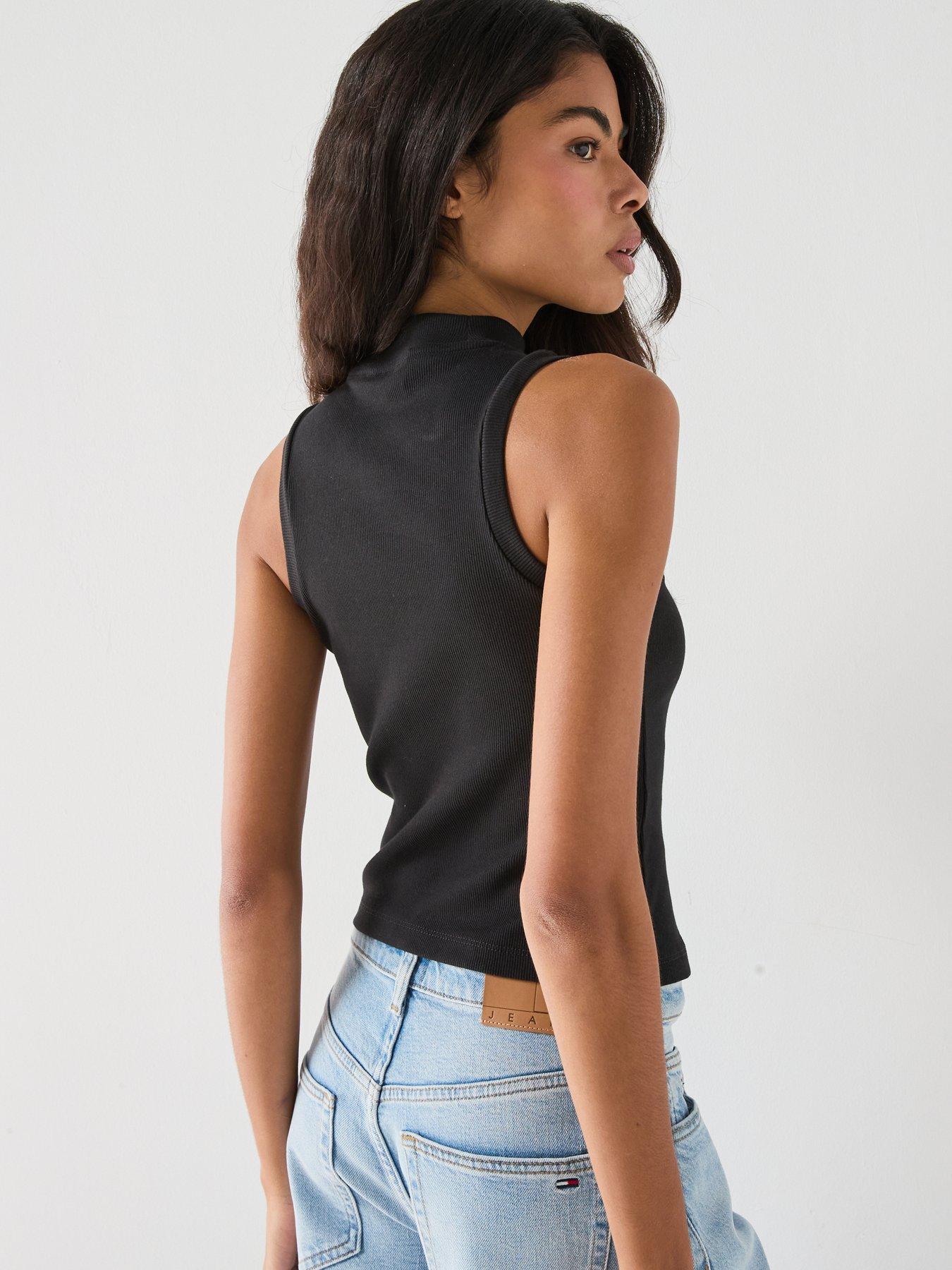 Image 2 of 6 of Tommy Jeans Tommy Badge Slim Ribbed Tank Top - Black
