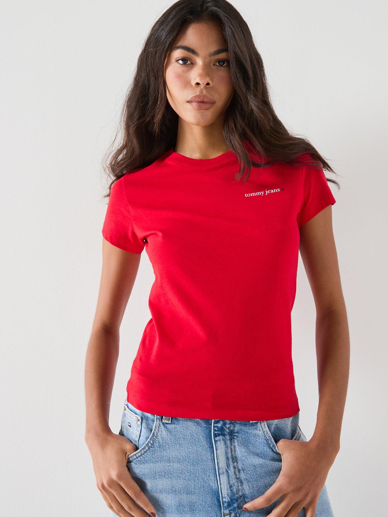 Tommy Jeans Tjw Slim Fit Logo Short Sleeve T-shirt- Red