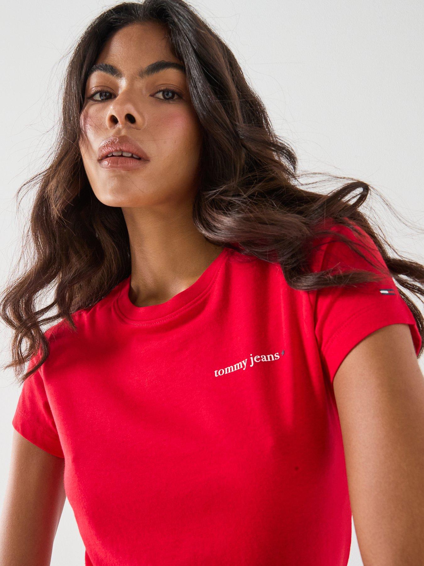 Image 4 of 6 of Tommy Jeans Logo Slim Jersey T-shirt - Red