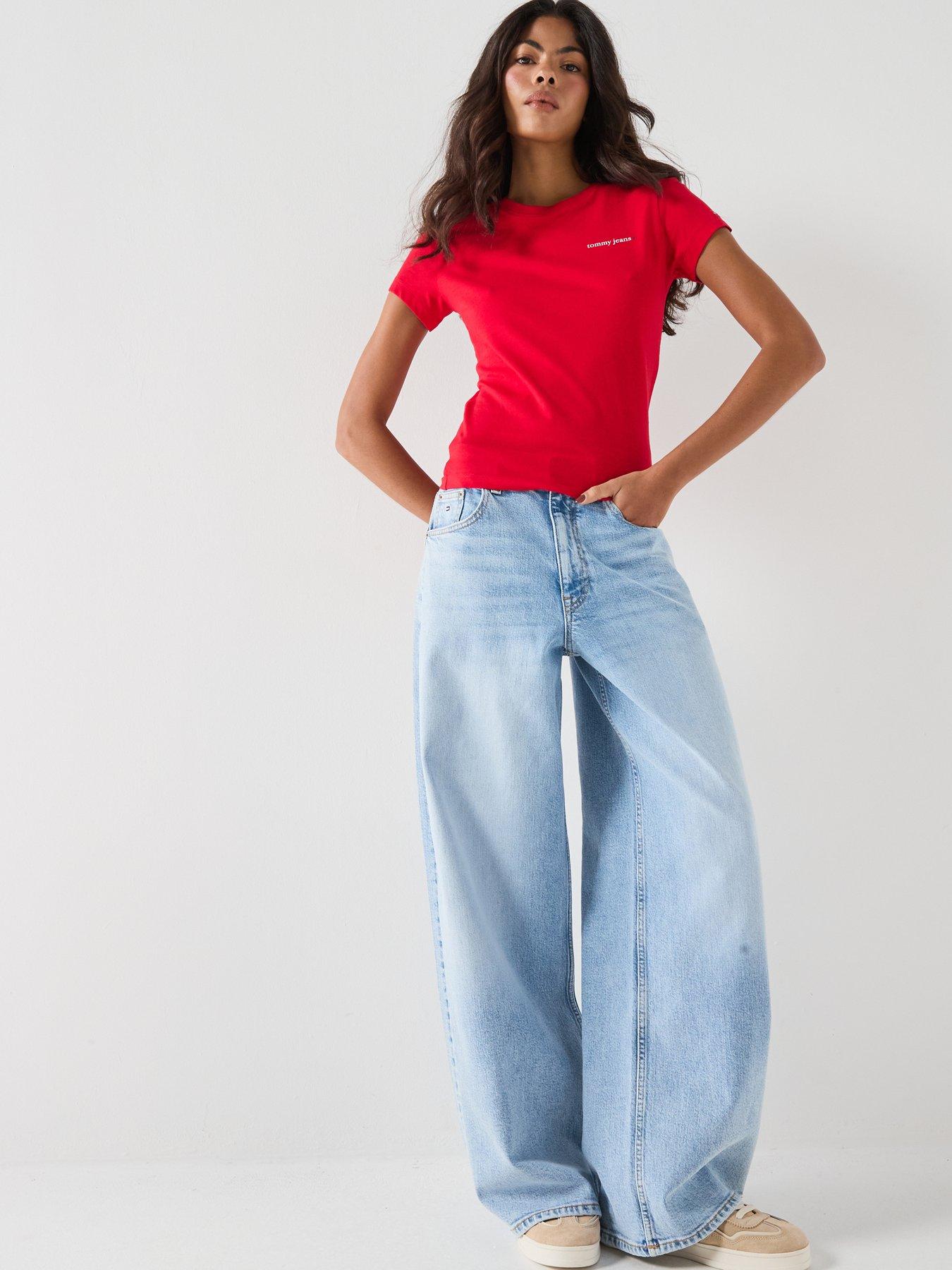 Image 6 of 6 of Tommy Jeans Logo Slim Jersey T-shirt - Red