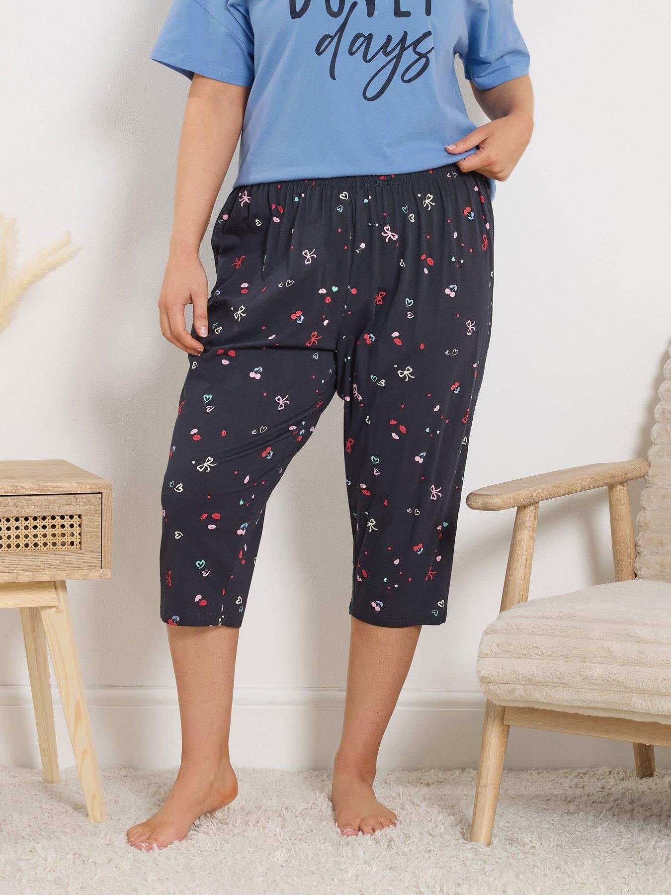 Yours Curve Cherry Bows Crop Pyjama Pants - Blue