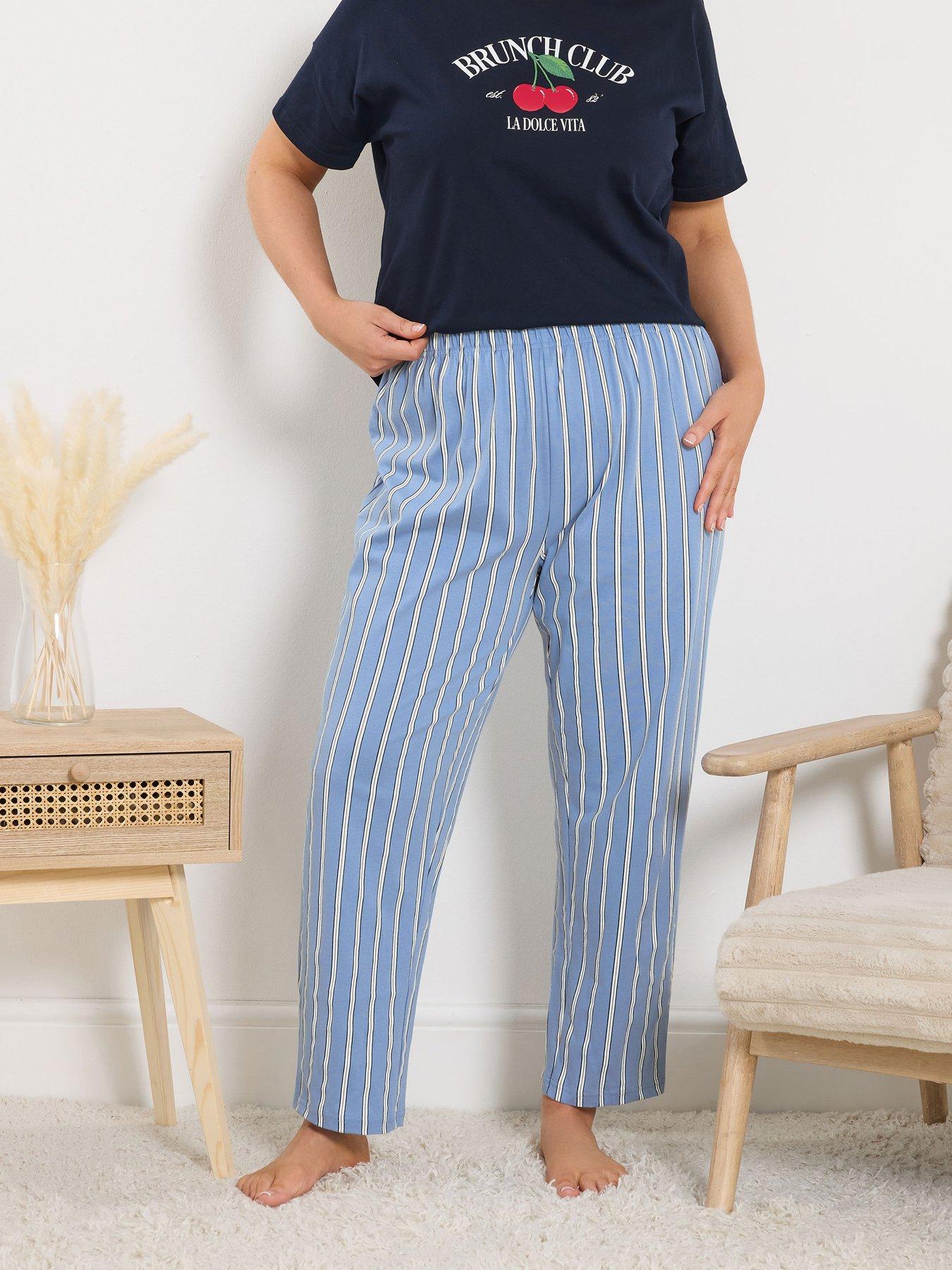 Yours Curve Stripe Wide Leg Pyjama Pant - Blue